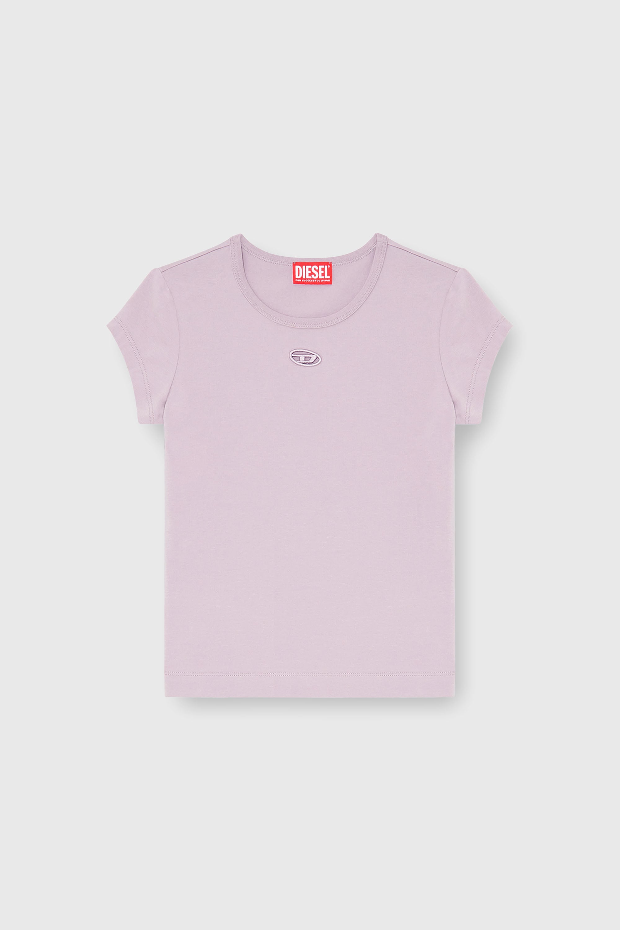 Diesel - T-ANGIE-OD, Woman's T-shirt with cut-out embroidered logo in Lilac - 2