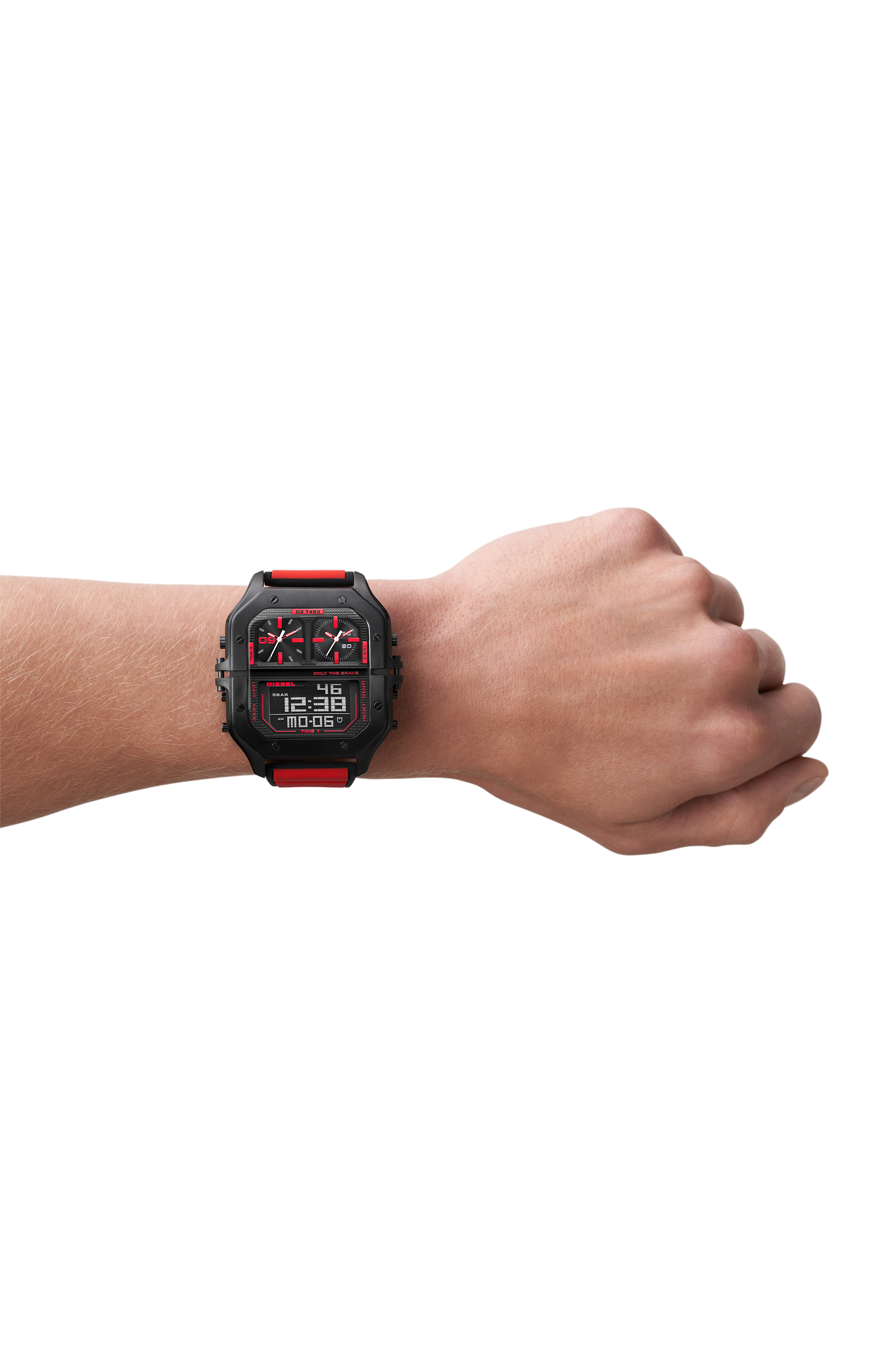Diesel - DZ7453, Man's Clasher Ana-Digi red silicone watch in Red - 4