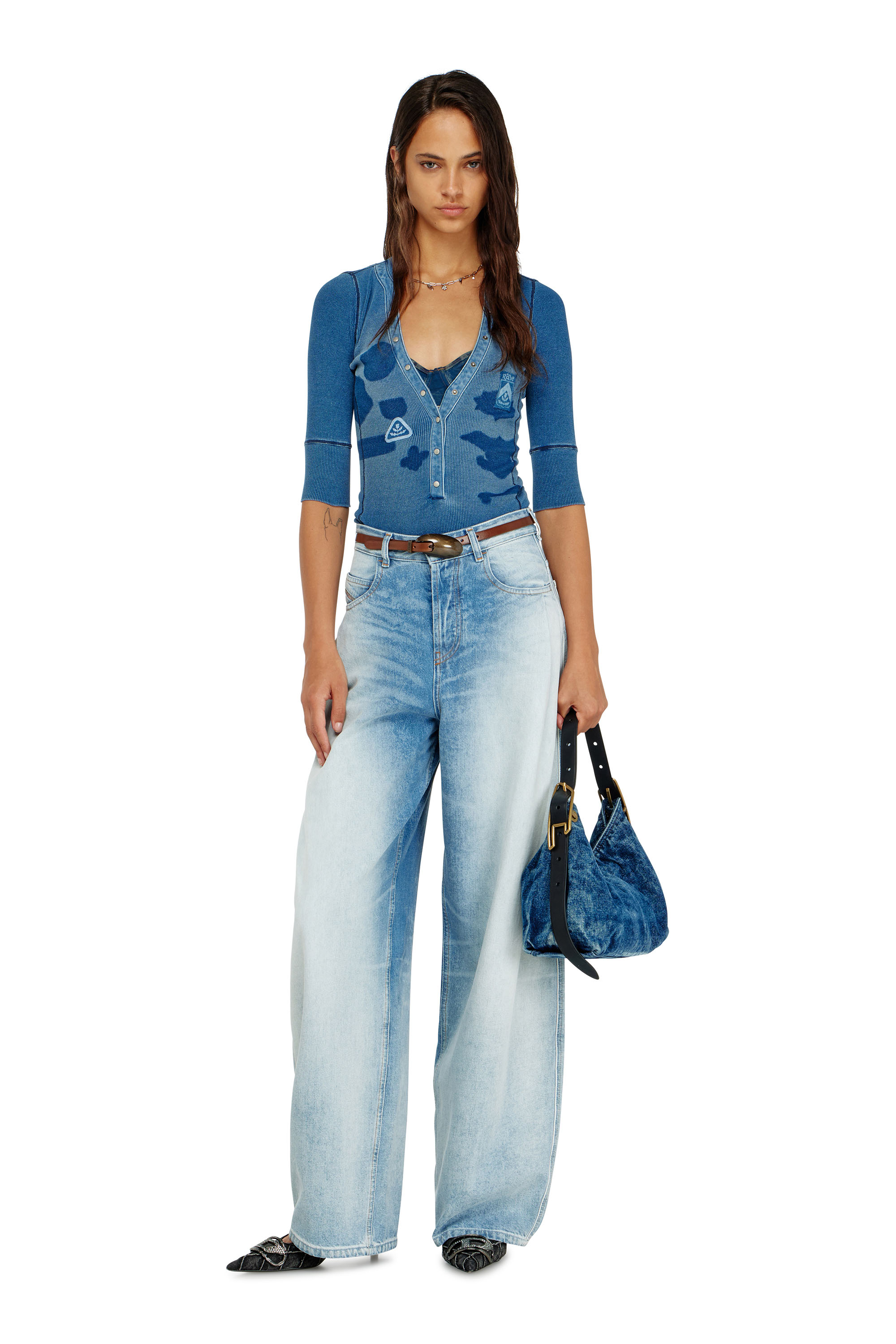 Diesel - T-EREME, Woman's Henley top with shadow-patch effects in null - 1