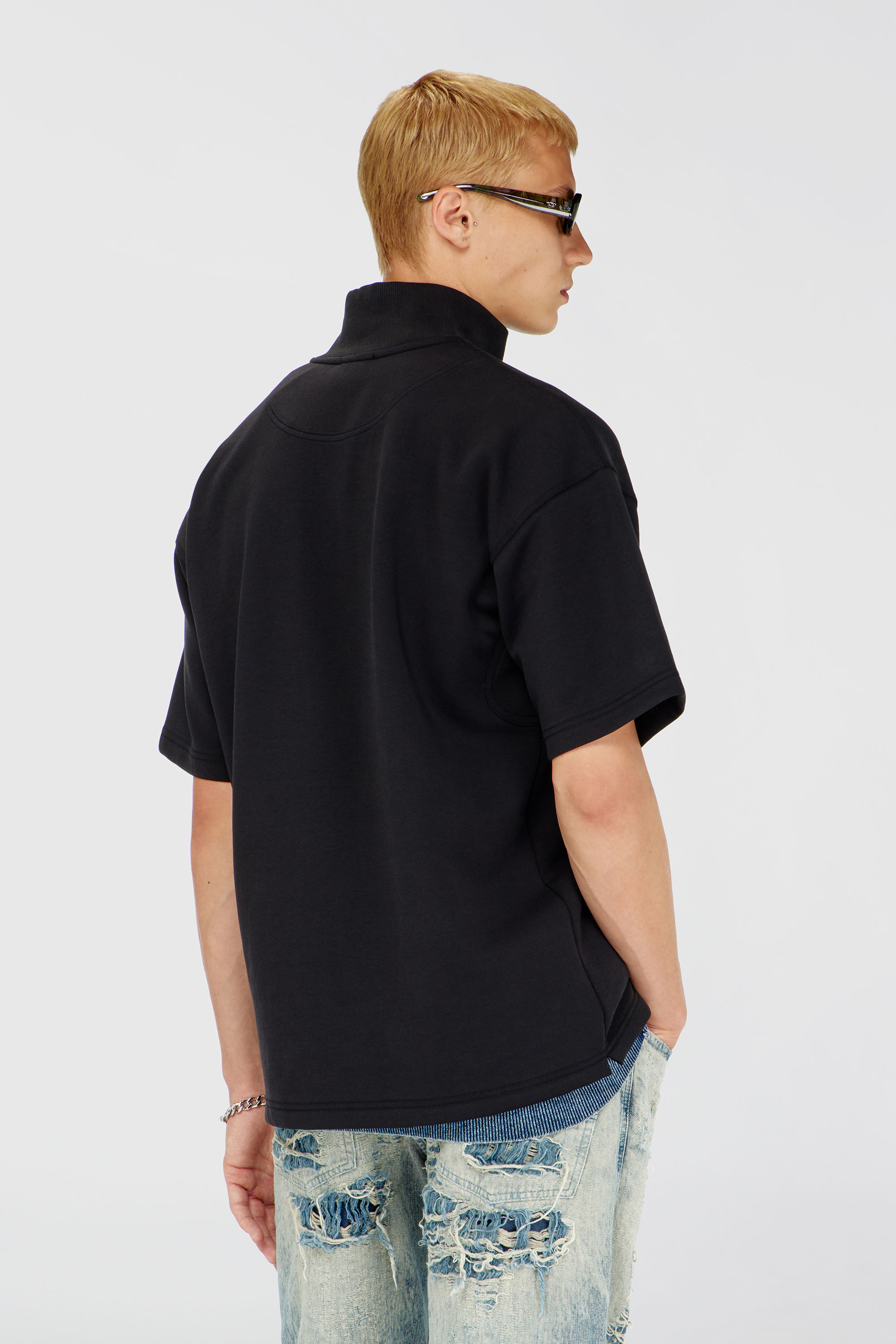 Diesel - S-CUBY, Man's Short-sleeve half-zip sweatshirt in light scuba in Black - 4