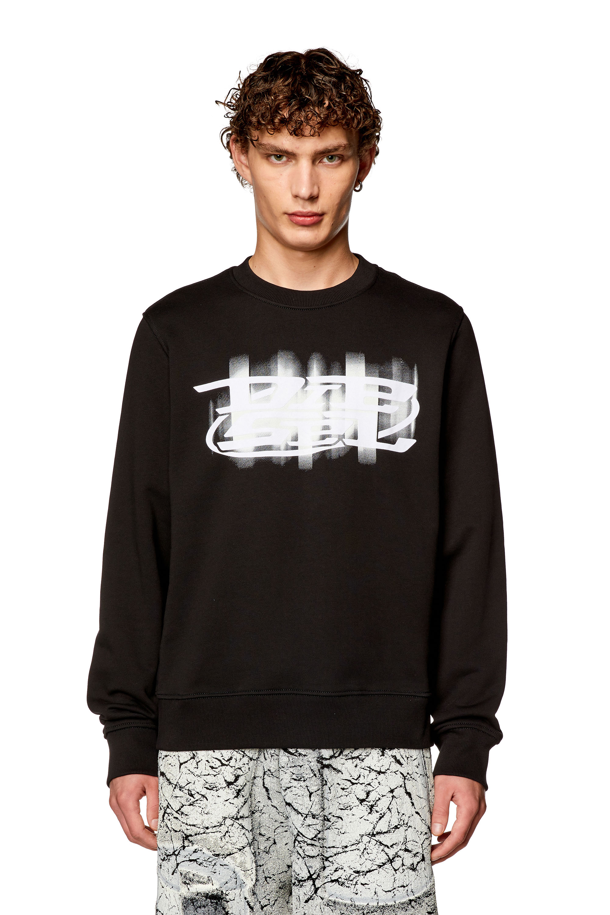 Diesel - S-GINN-N, Man's Sweatshirt with blurry Diesel logo in Black - 2