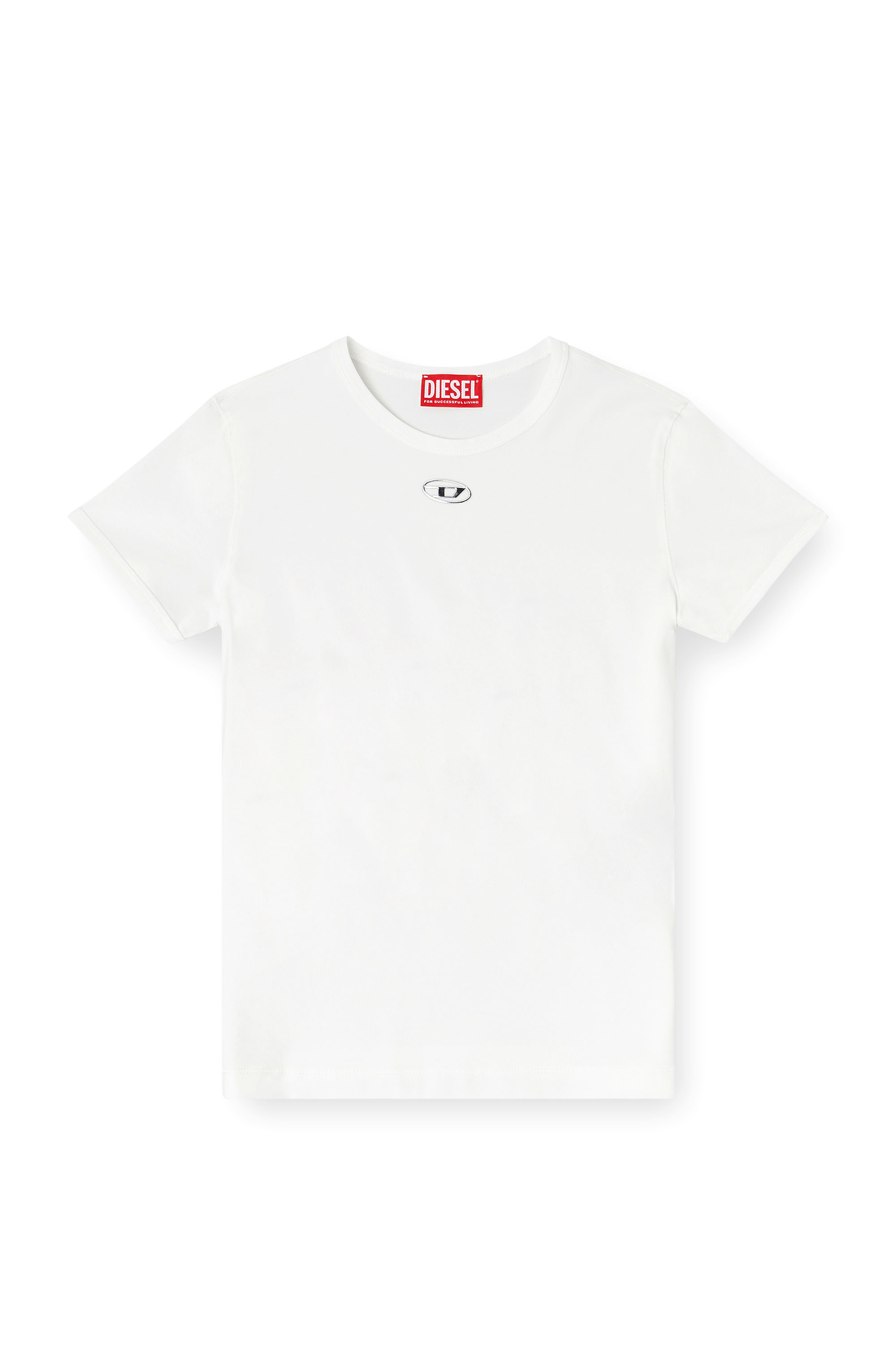 Diesel - T-UNCUTIESLONG-OD, Woman's Slim-fit T-shirt with metallic Oval D in White - 3
