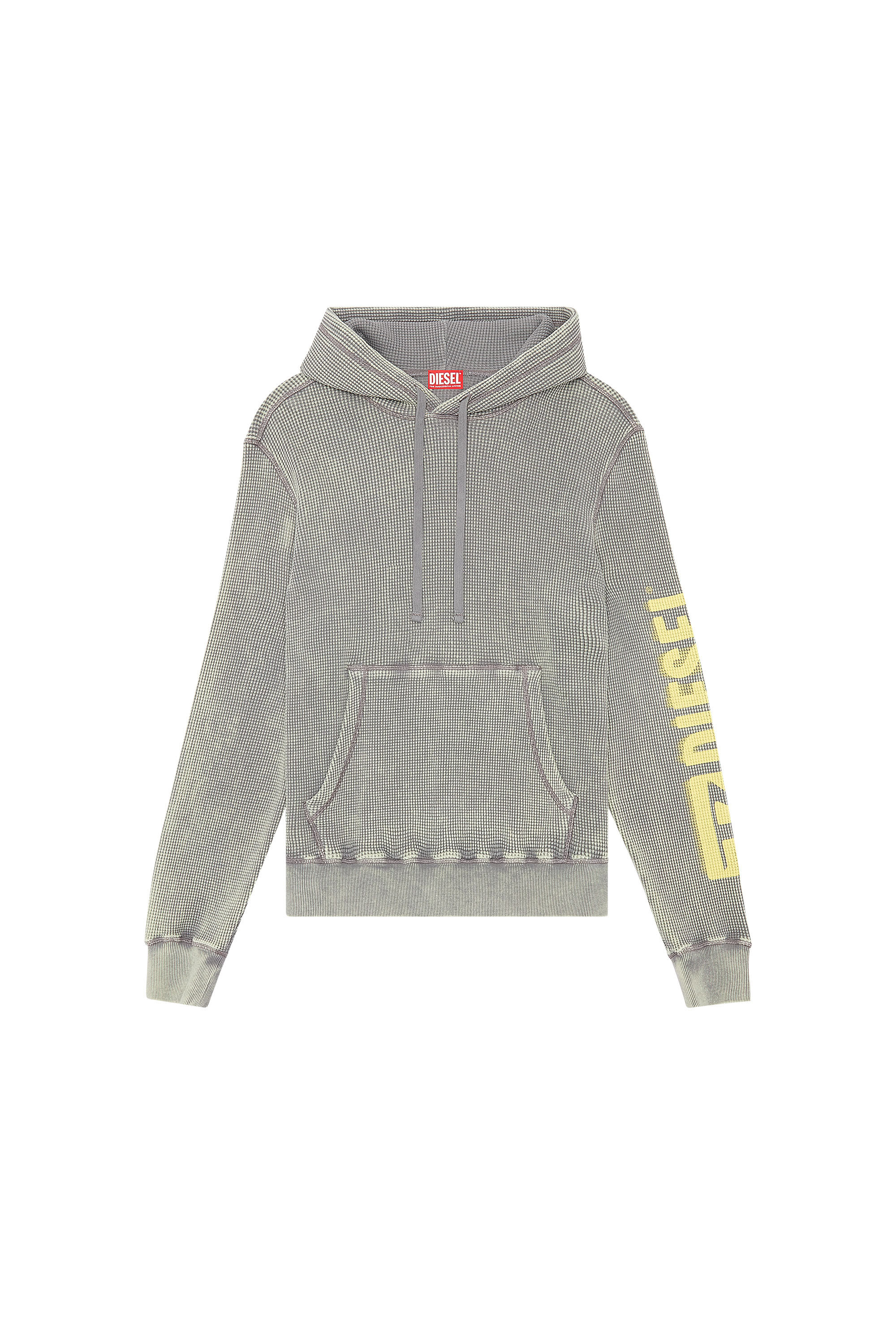 Diesel - S-GINAFY-HOOD, Man's Hoodie in macro-waffle jersey in Grey - 2