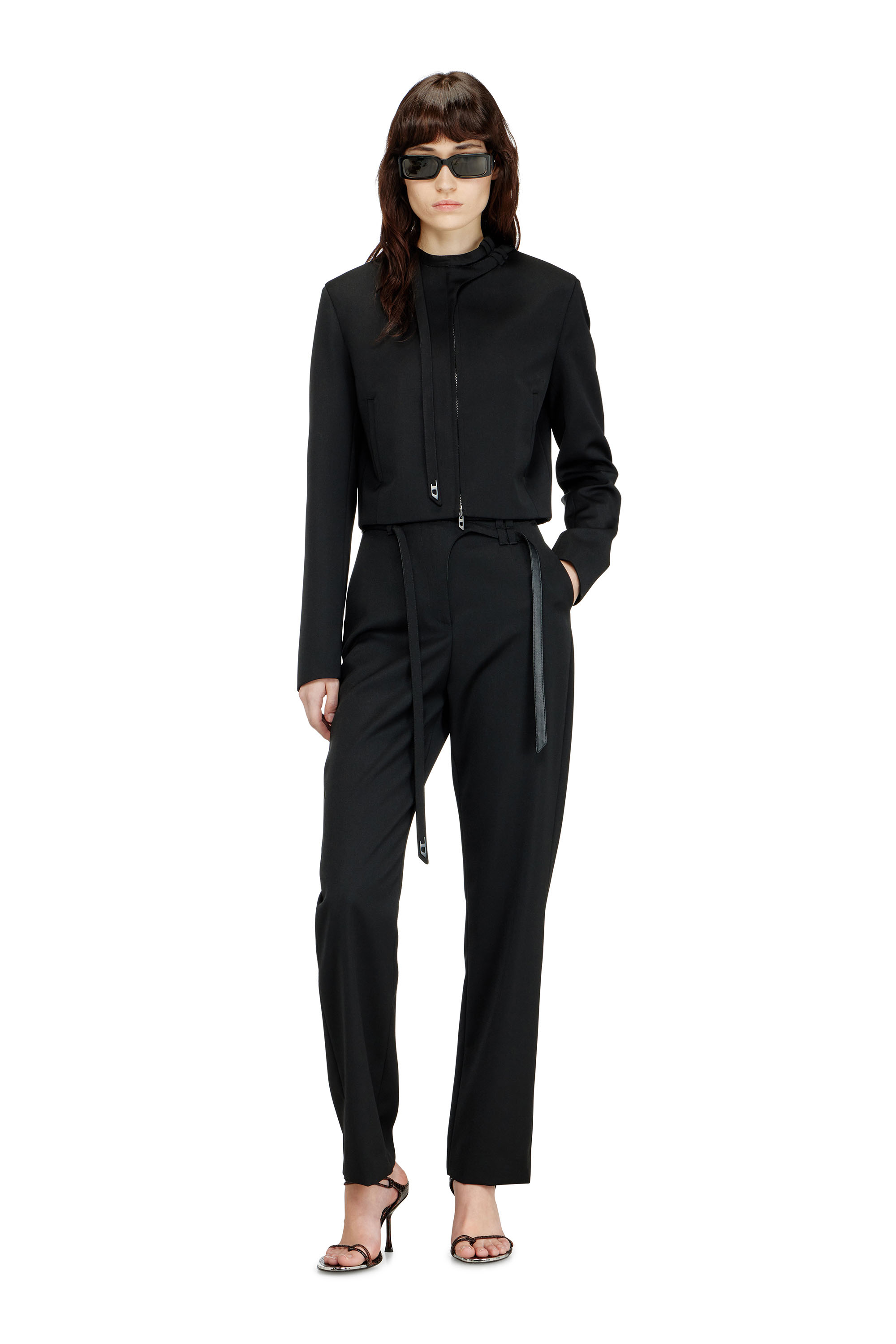 Diesel - G-HAVOC-1, Woman's Tailored jacket with biker neck strap in Black - 2