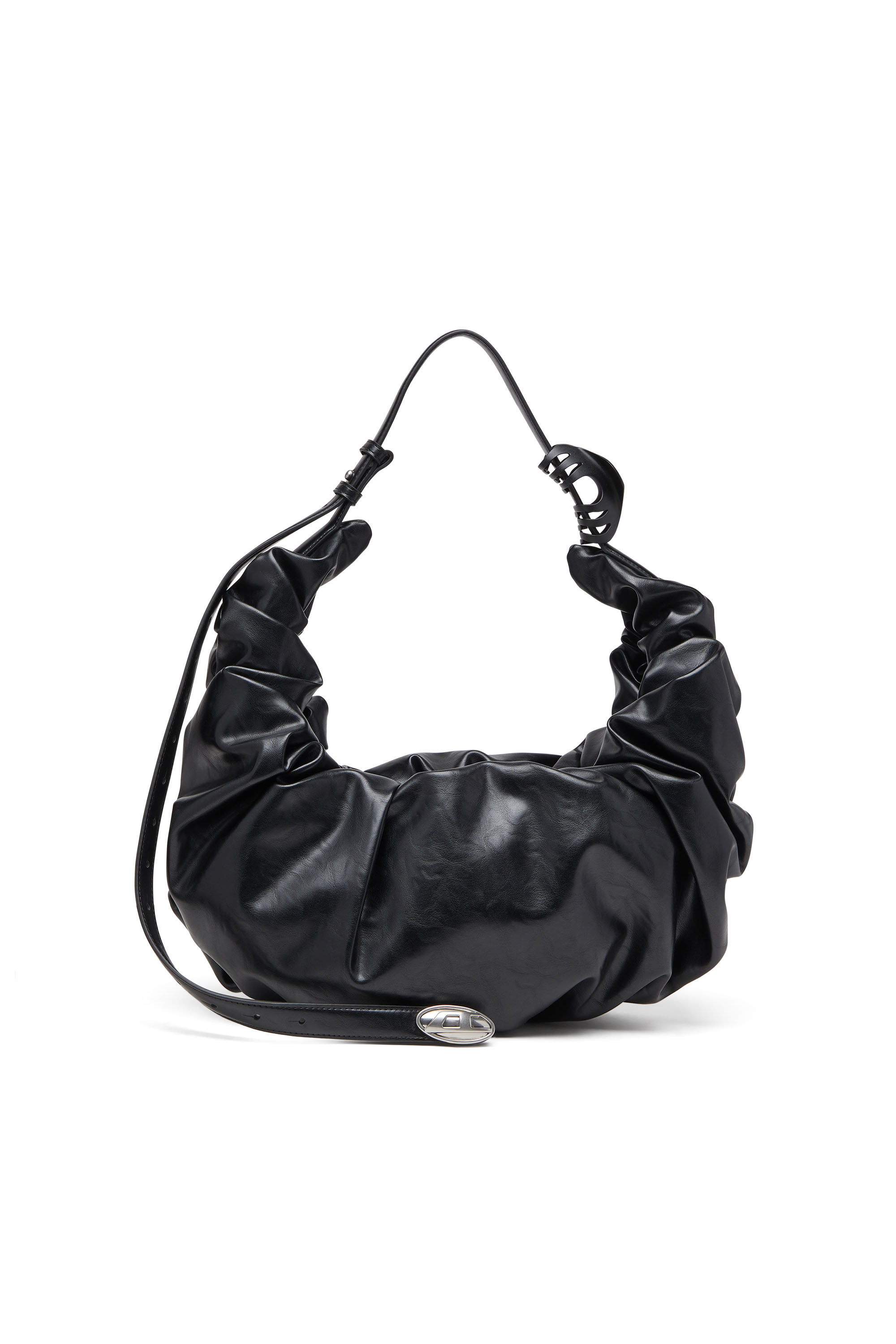 Diesel - GRAB-D HOBO L, Woman's Grab-D L-Large scrunched hobo bag in shiny PU in Black - 1