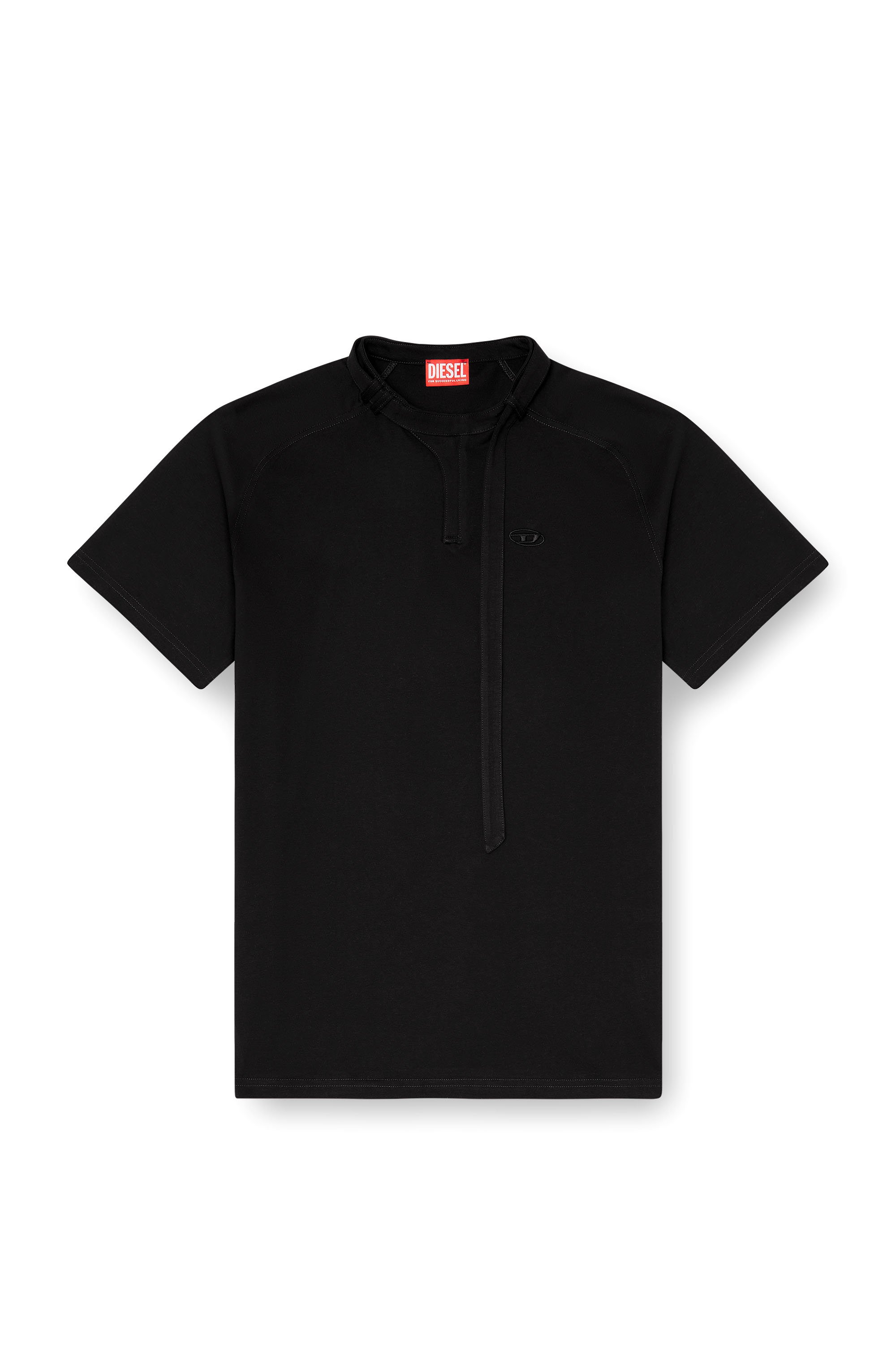 Diesel - T-KAUKO, Man's T-shirt with biker neck strap in Black - 3