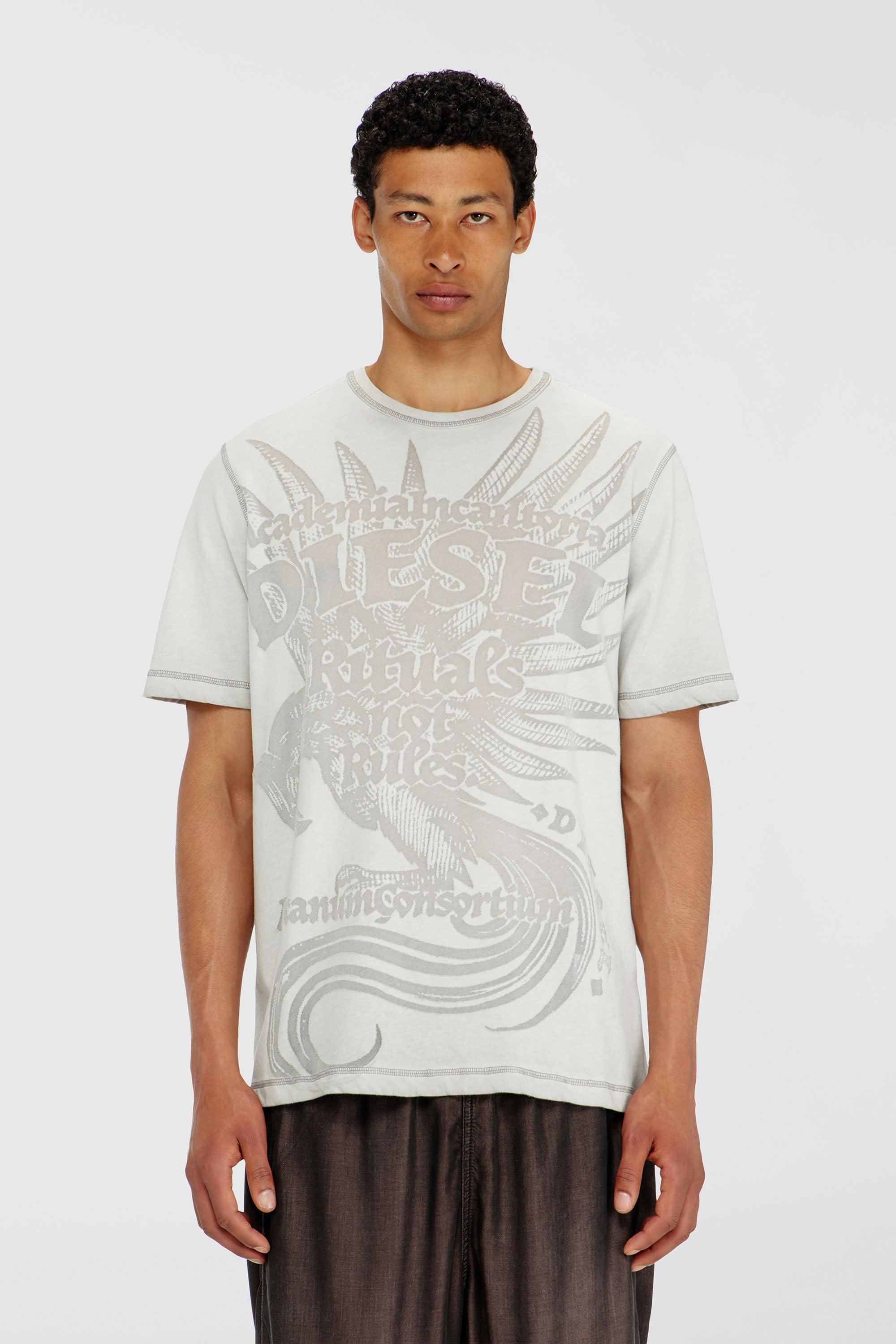 Diesel - T-RAWJUST-AA1, Man's Jersey T-shirt with embossed graphic in Light Grey - 1