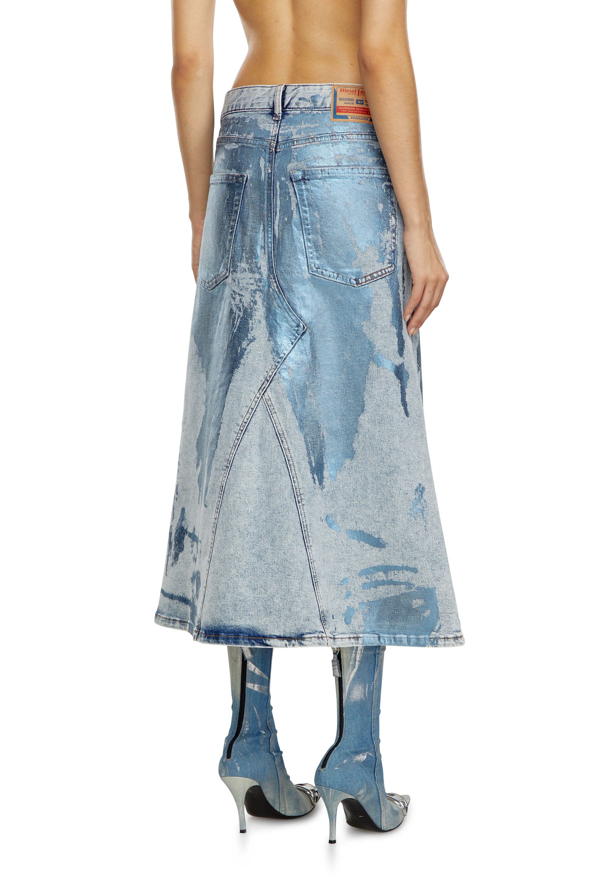 Diesel - DE-PAGO-MID-S, Woman's Midi skirt in pop-colour denim in Light Blue - 3