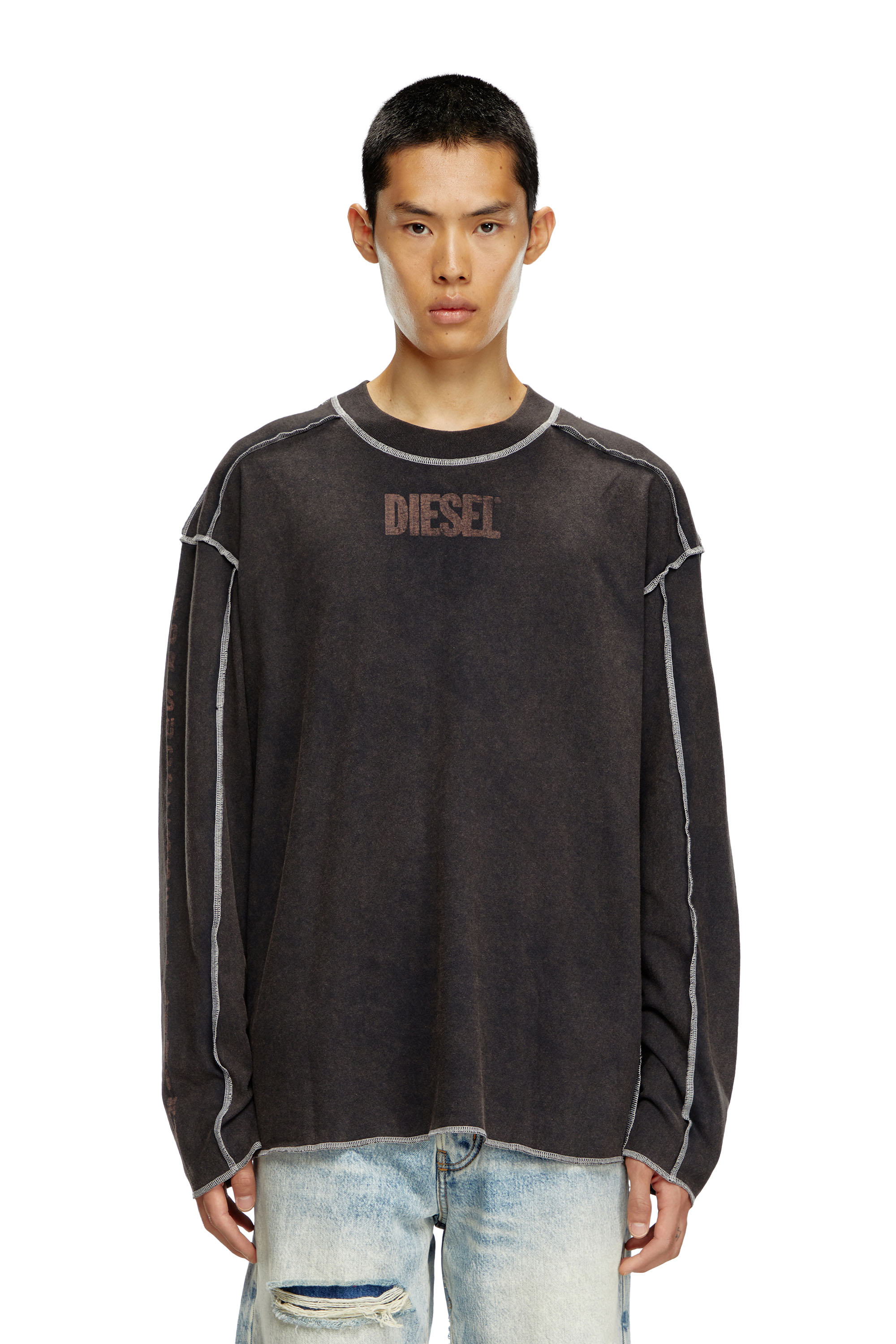 Diesel - T-CRAOR-LS, Man's Long-sleeve T-shirt with inside-out effect in Dark grey - 6