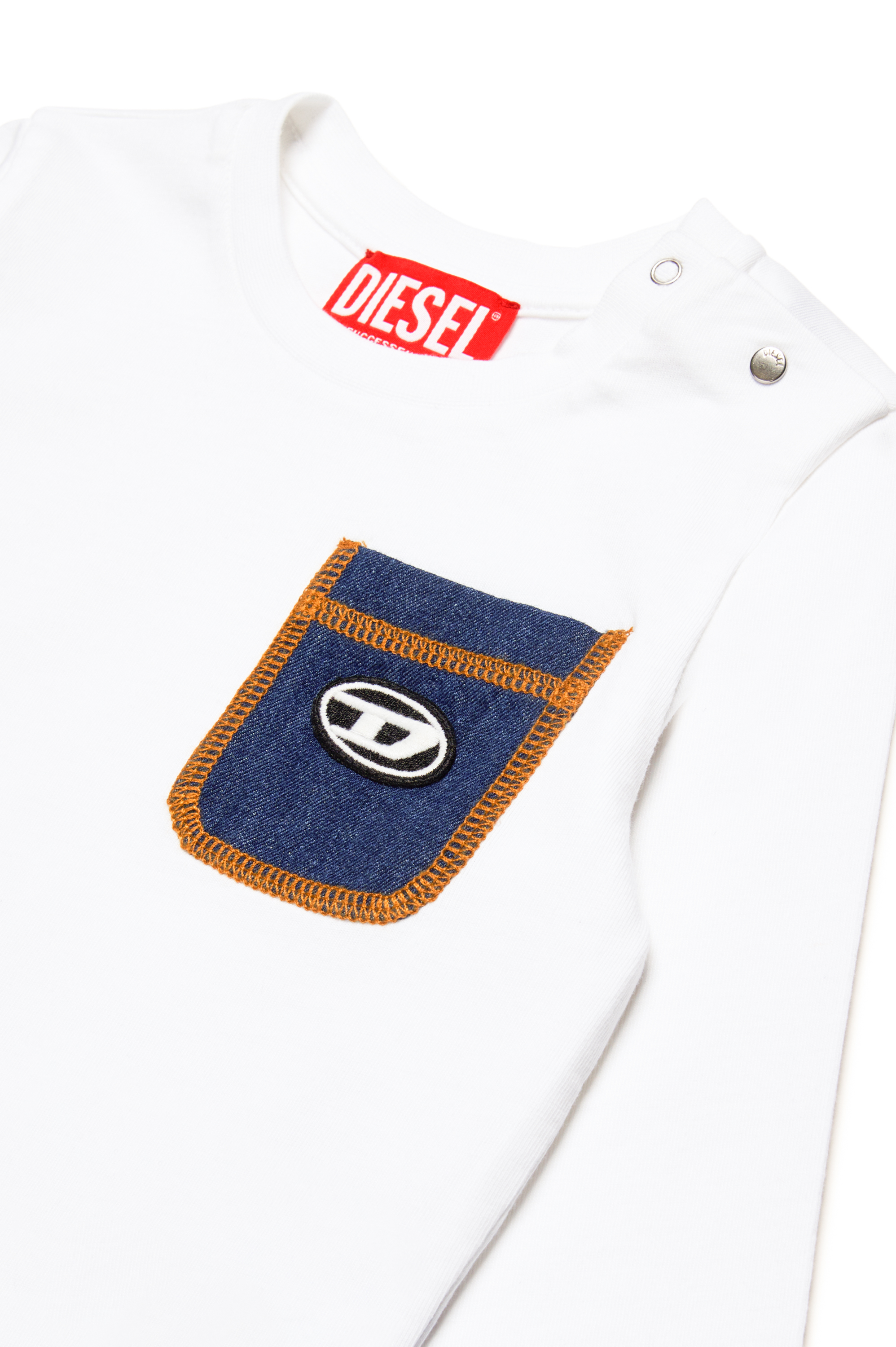 Diesel - TDUMBOB, Man's Long-sleeve T-shirt with denim pocket in White - 3