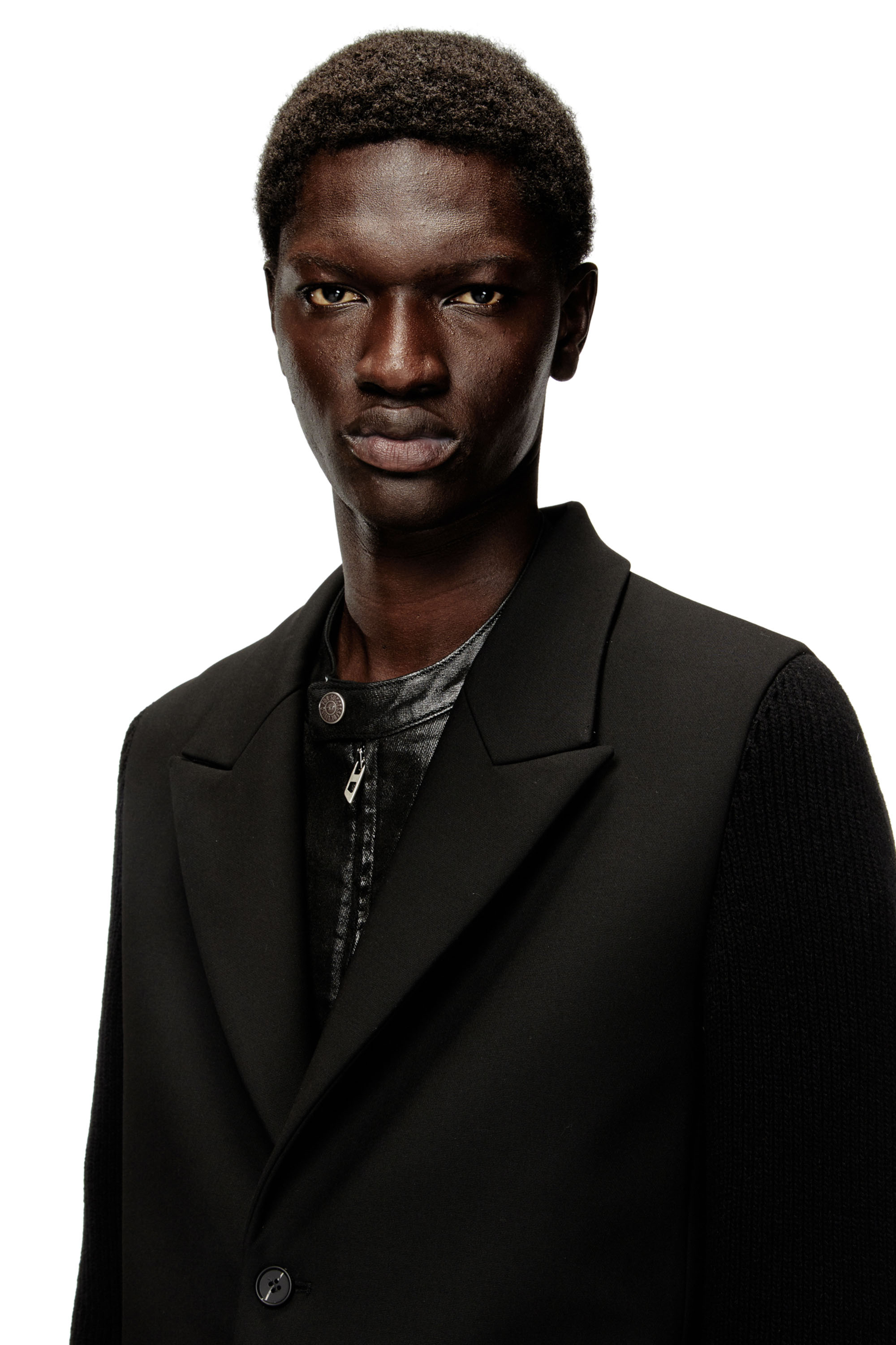 Diesel - W-YARD, Man's Coat in tailoring fabric and ribbed knit in Black - 5