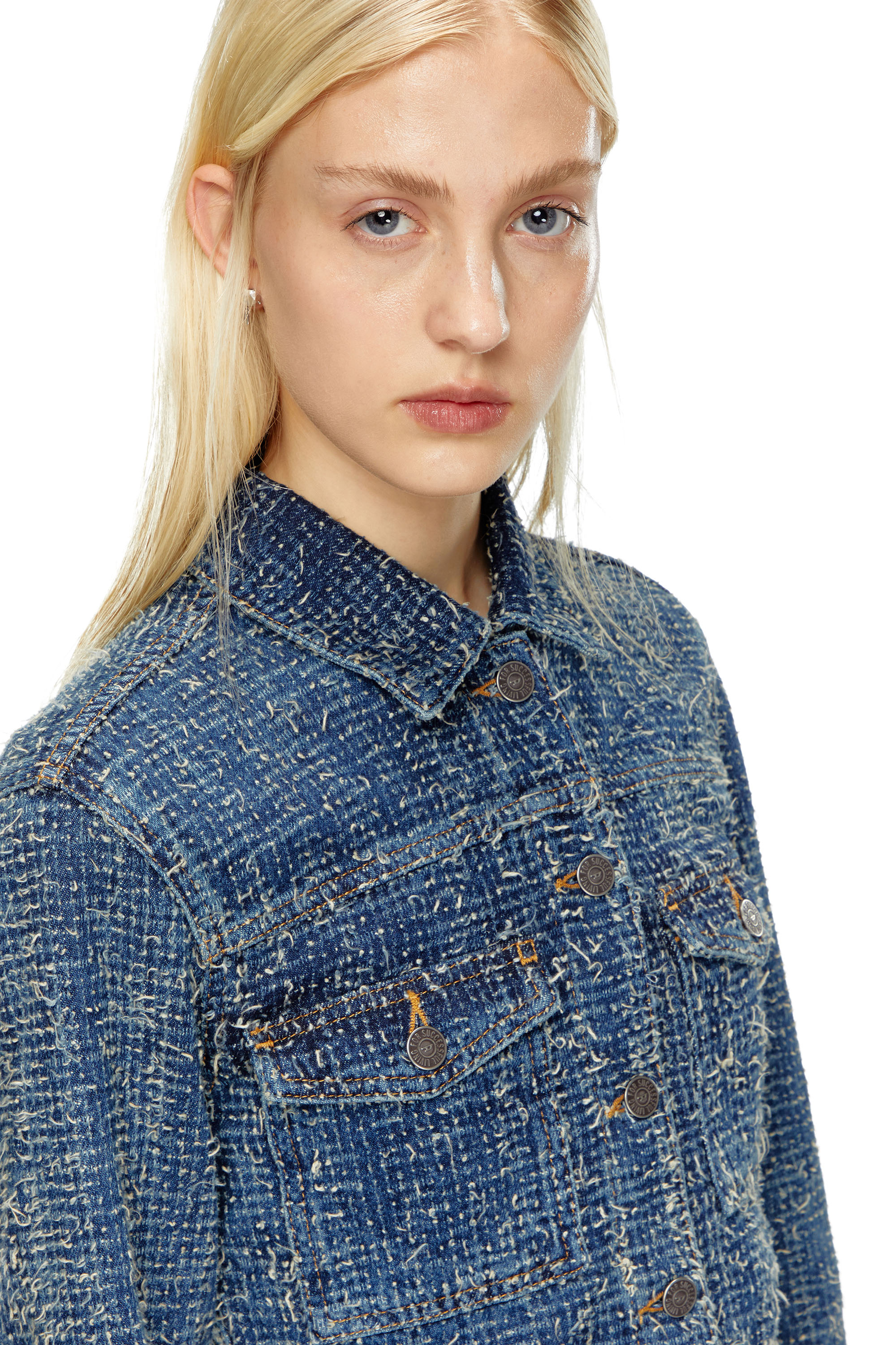 Diesel - DE-ATEL-S, Woman's Cropped jacket in boucl&eacute; denim in Medium blue - 5