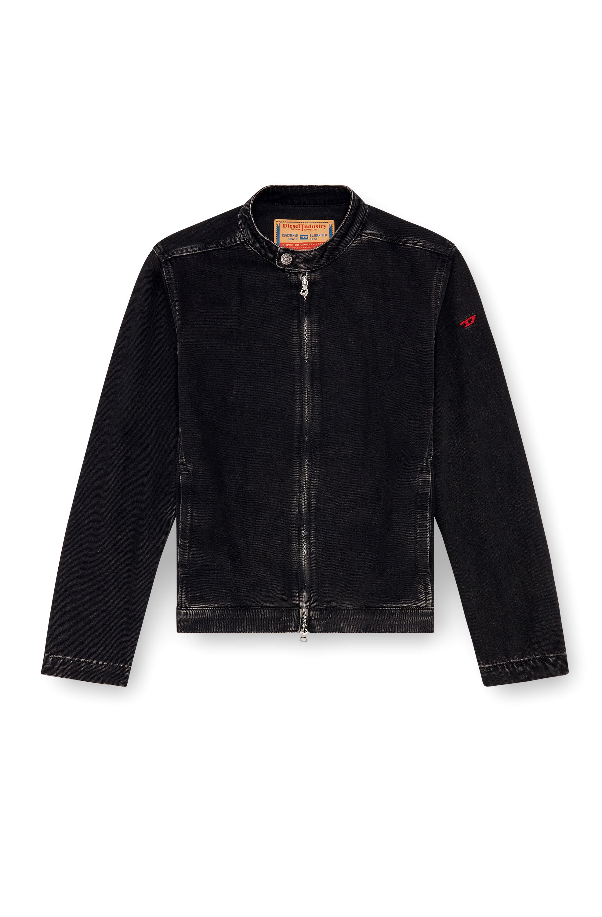 Diesel - D-GLORY, Man's Moto jacket in clean-wash denim in Black - 3