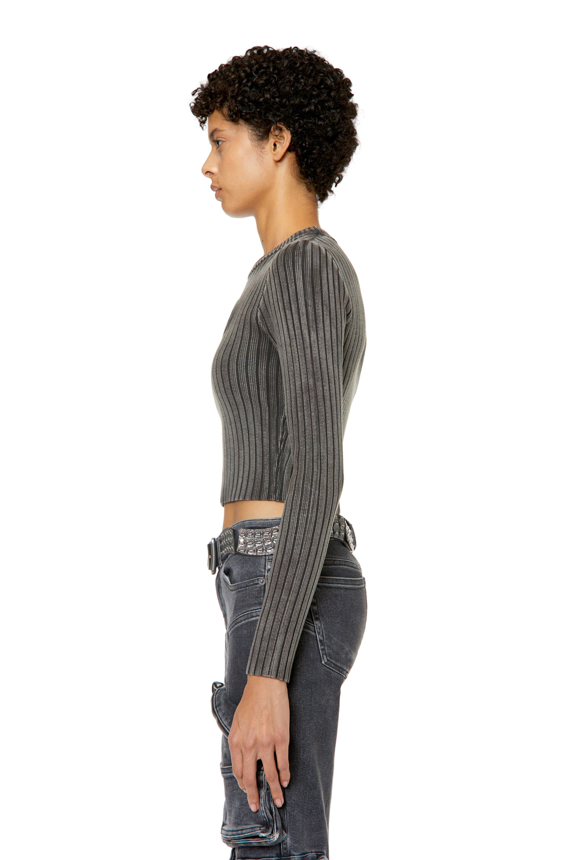 Diesel - M-ARJORY, Woman Ribbed top with oval D plaque in Grey - Image 6