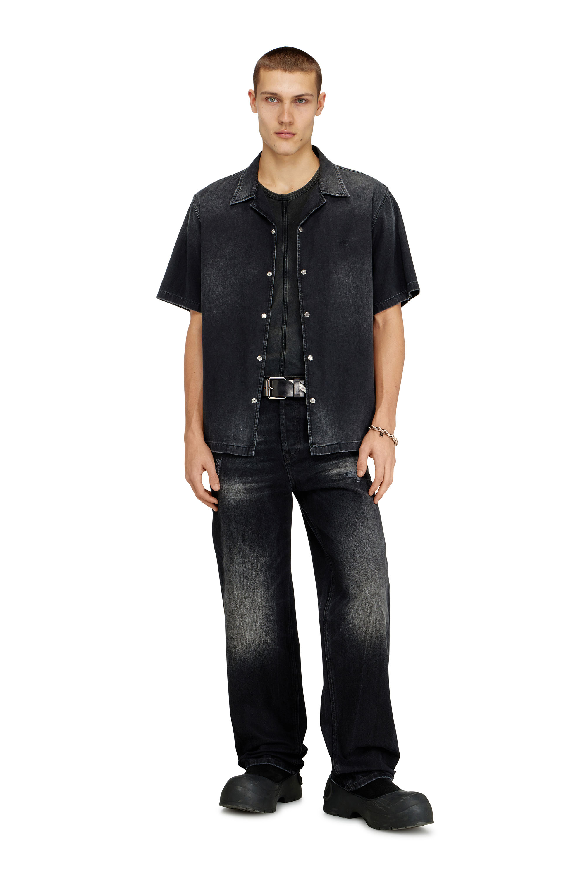 Diesel - D-NABIL-D, Man's Denim short-sleeve shirt in Black - 2