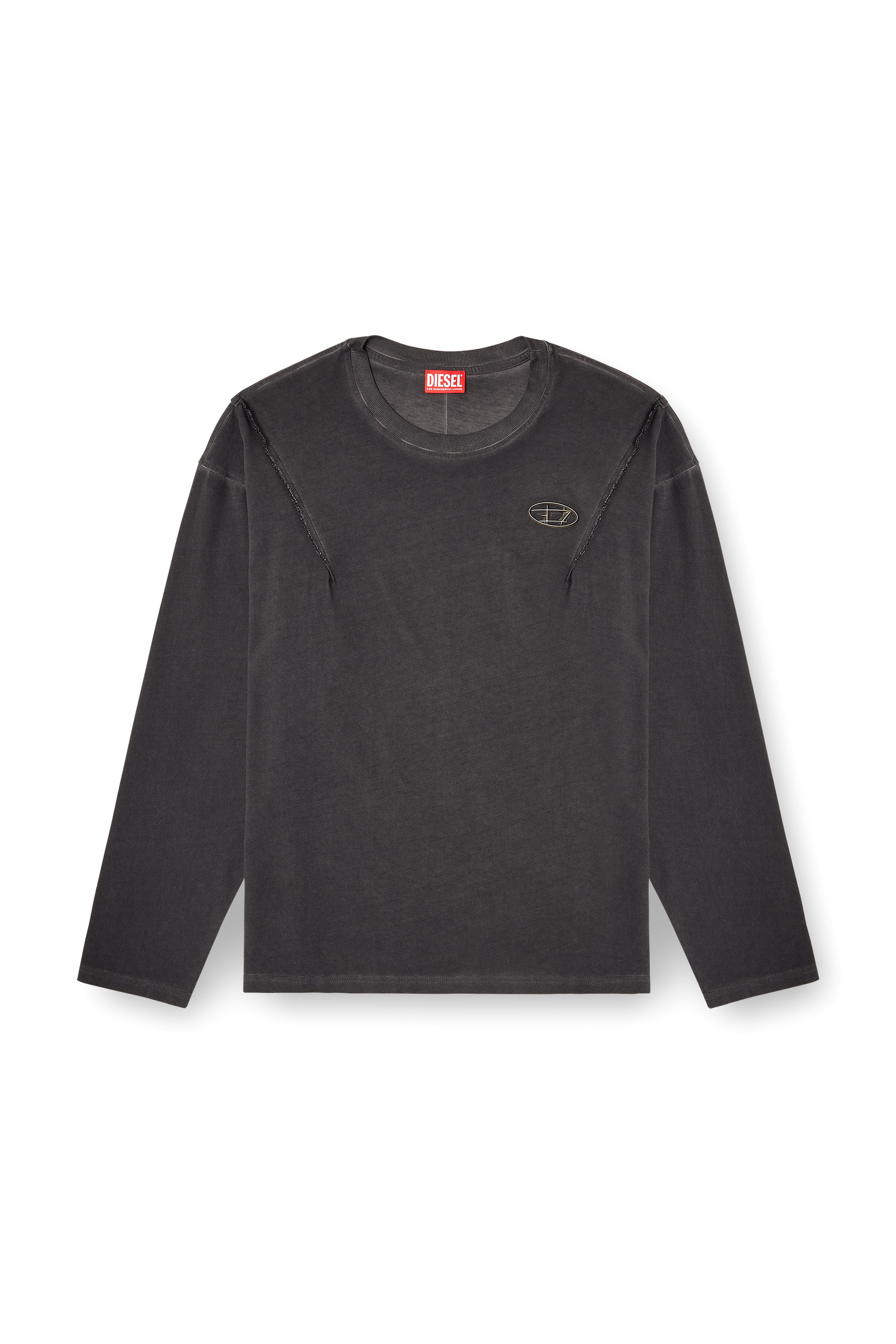 Diesel - T-THUG-T-SHIRT, Unisex's Long-sleeve T-shirt with faded effect in Dark grey - 3