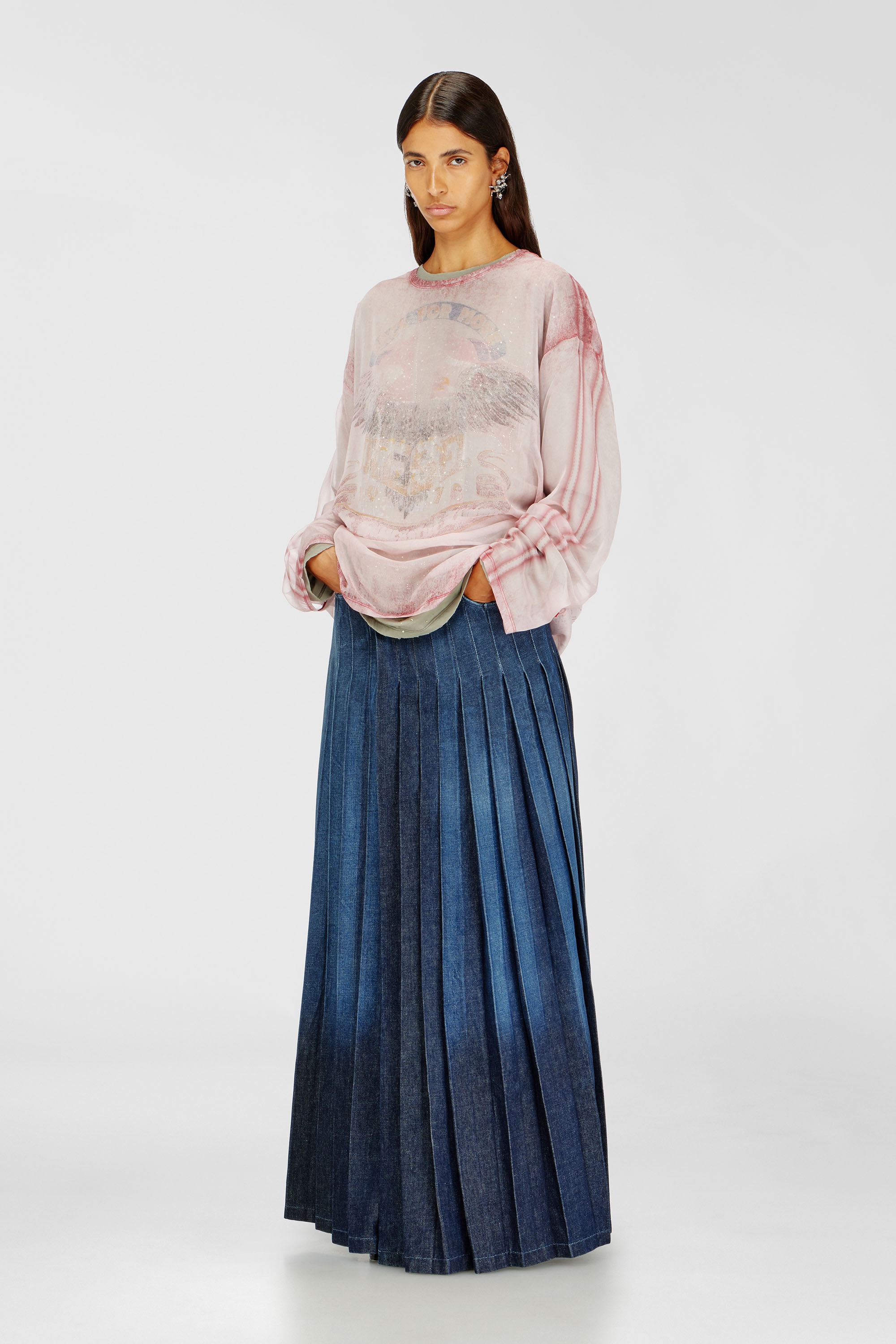 Diesel - D-QUILTY-FSJ1, Unisex's Long wrap skirt in pleated denim in Dark Blue - 2
