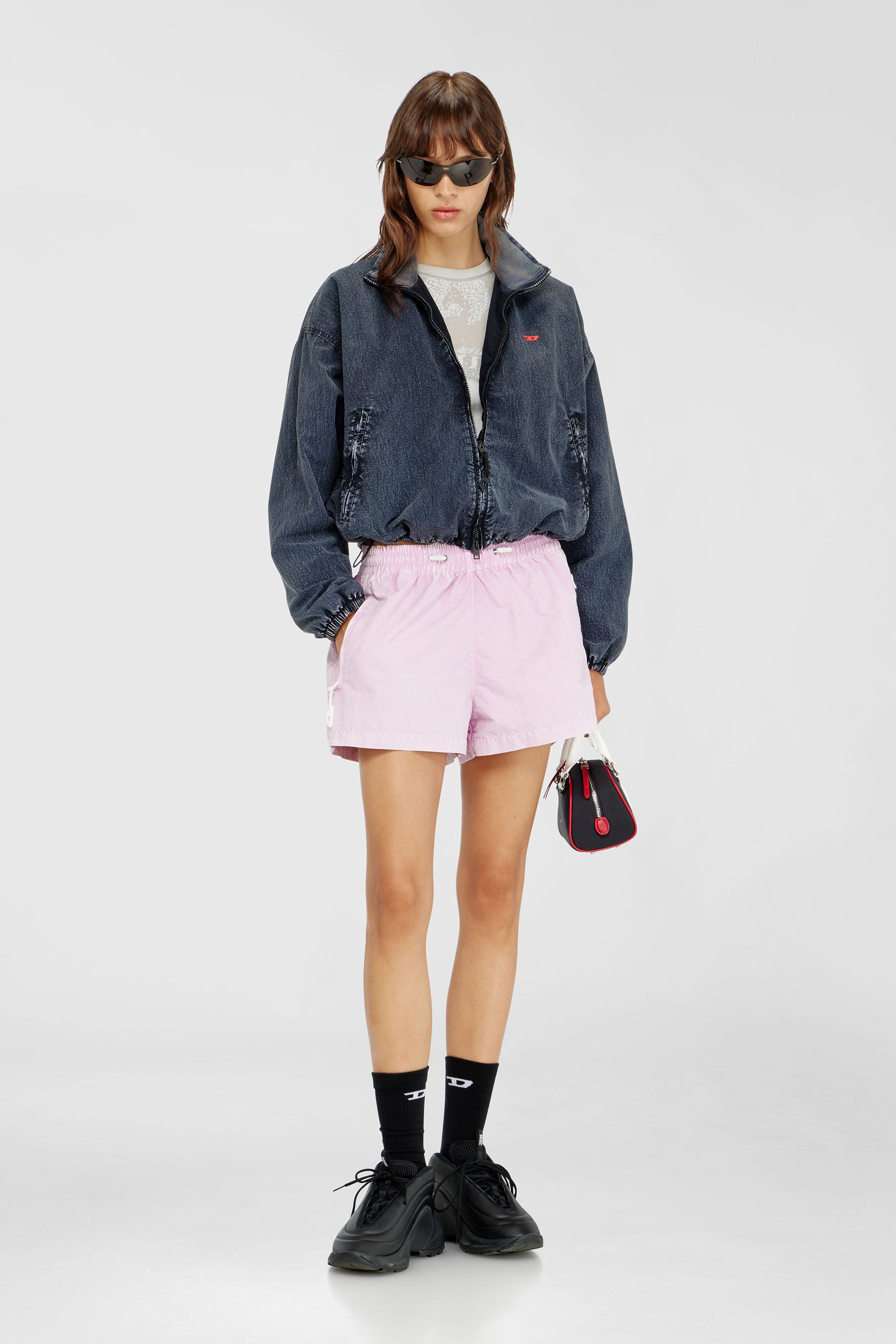 Diesel - G-LEAMER, Woman's Windbreaker jacket in acid-wash Taslan in Dark Blue - 2