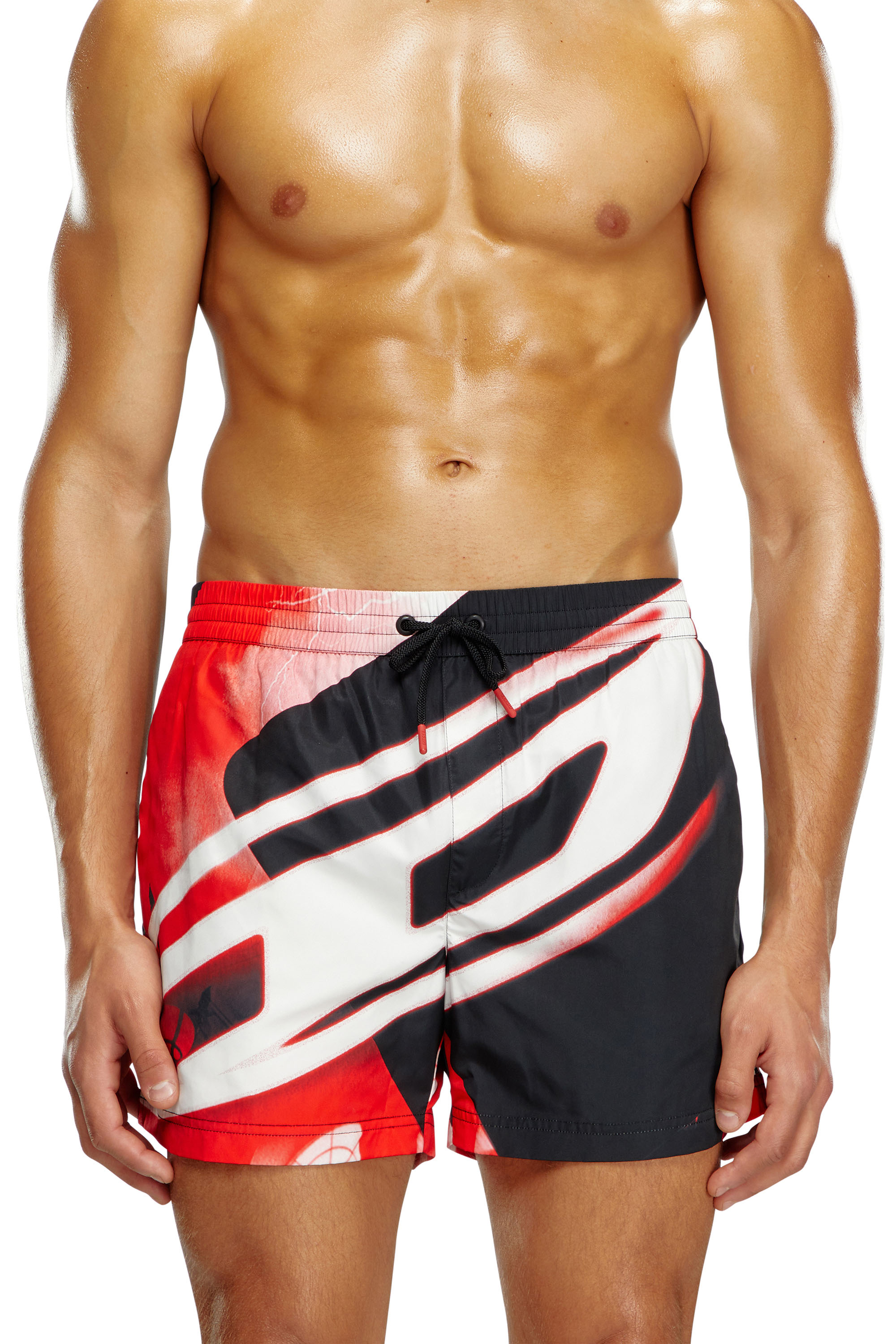 Diesel - BMBX-KEN-37, Man's Mid-length swim shorts with Oval D print in Red/Black - 2