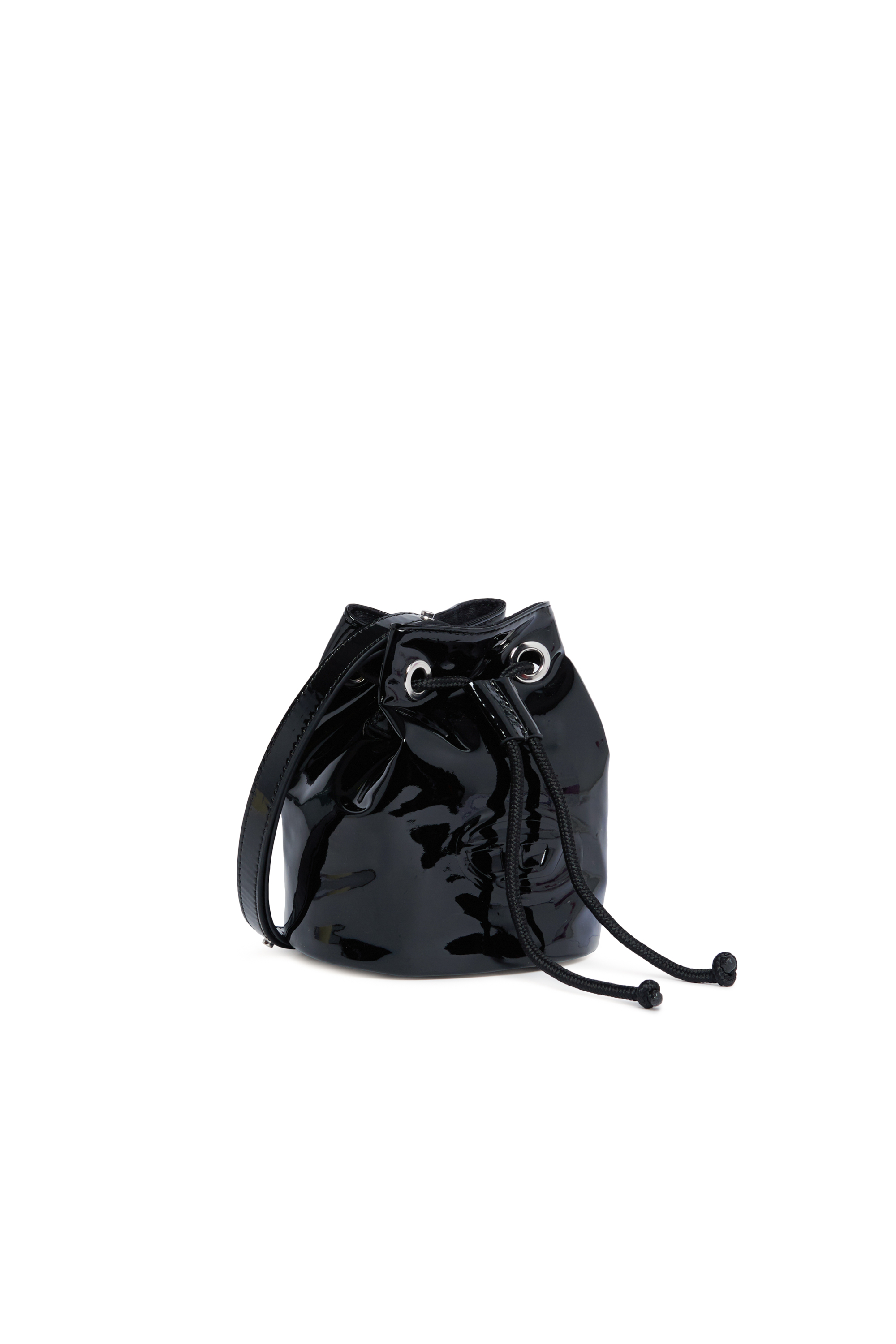 Diesel - WELLTYX, Woman's Shiny bucket bag in coated PU in Black - 3