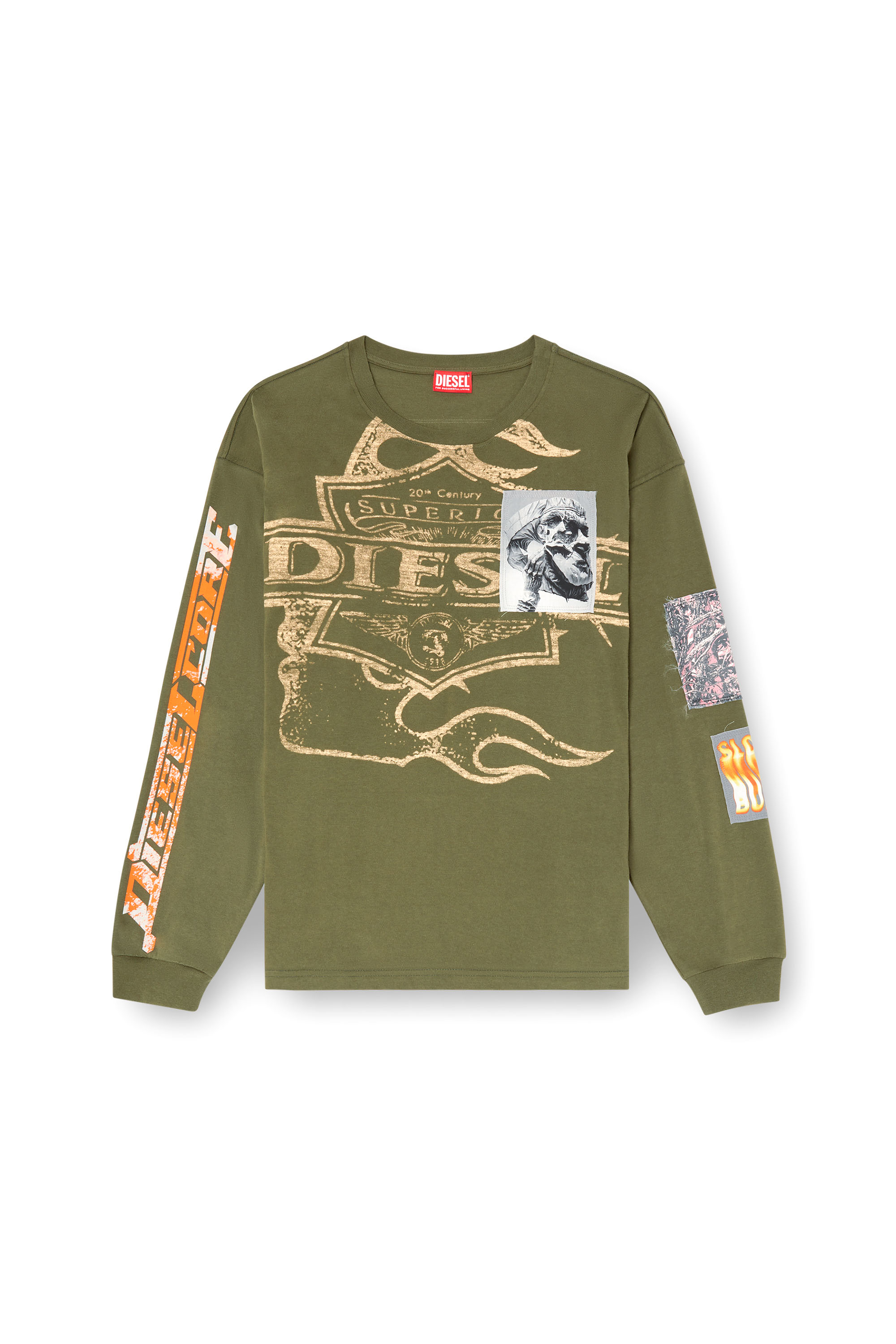 Diesel - T-BOXT-LS-SLITS-R5, Man's Long-sleeve T-shirt with graphic patches in Military Green - 3