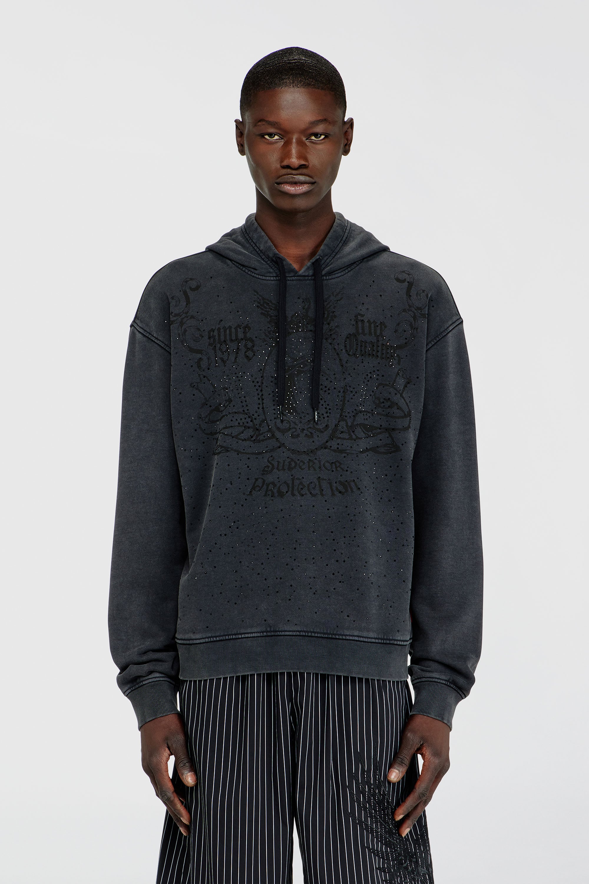 Diesel - S-NORM-HOOD-AA3, Man's Printed hoodie with rhinestone studs in Dark grey - 3