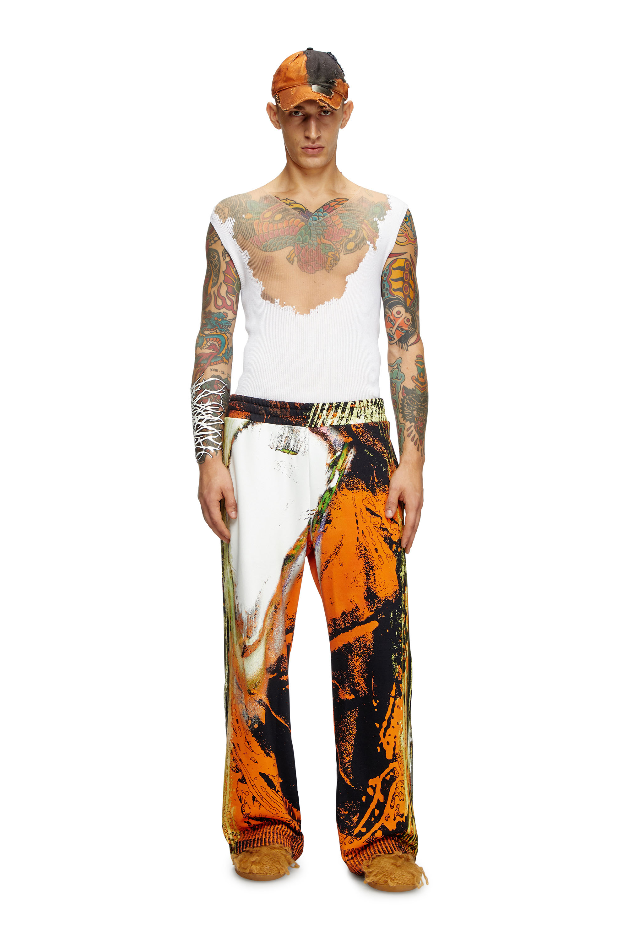 Diesel - P-MARTE, Man's Track pants with Pop print in Black/Orange - 1