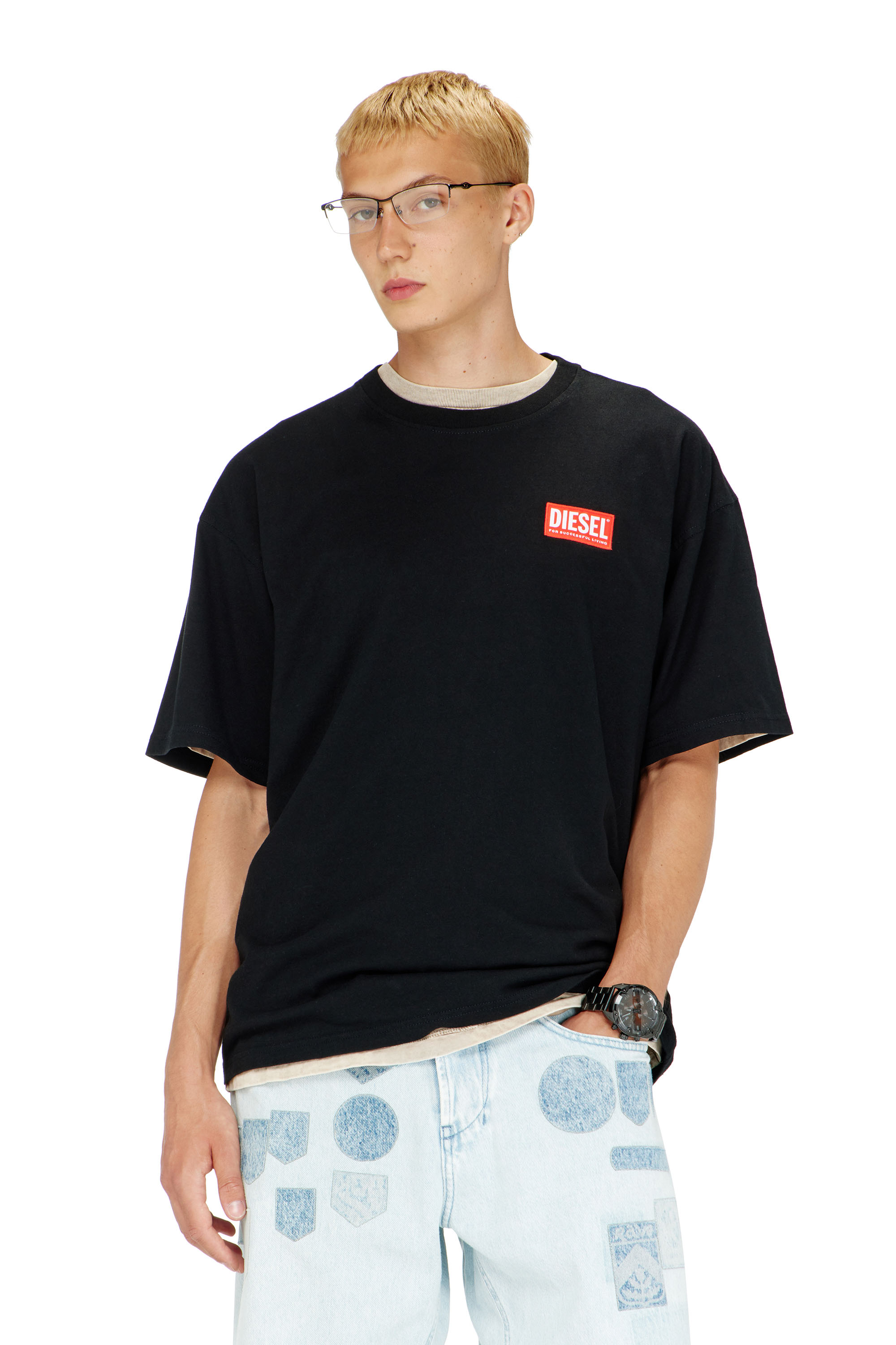 Diesel - T-BOXT-LAB, Man's T-shirt with jacquard logo patch in Black - 3