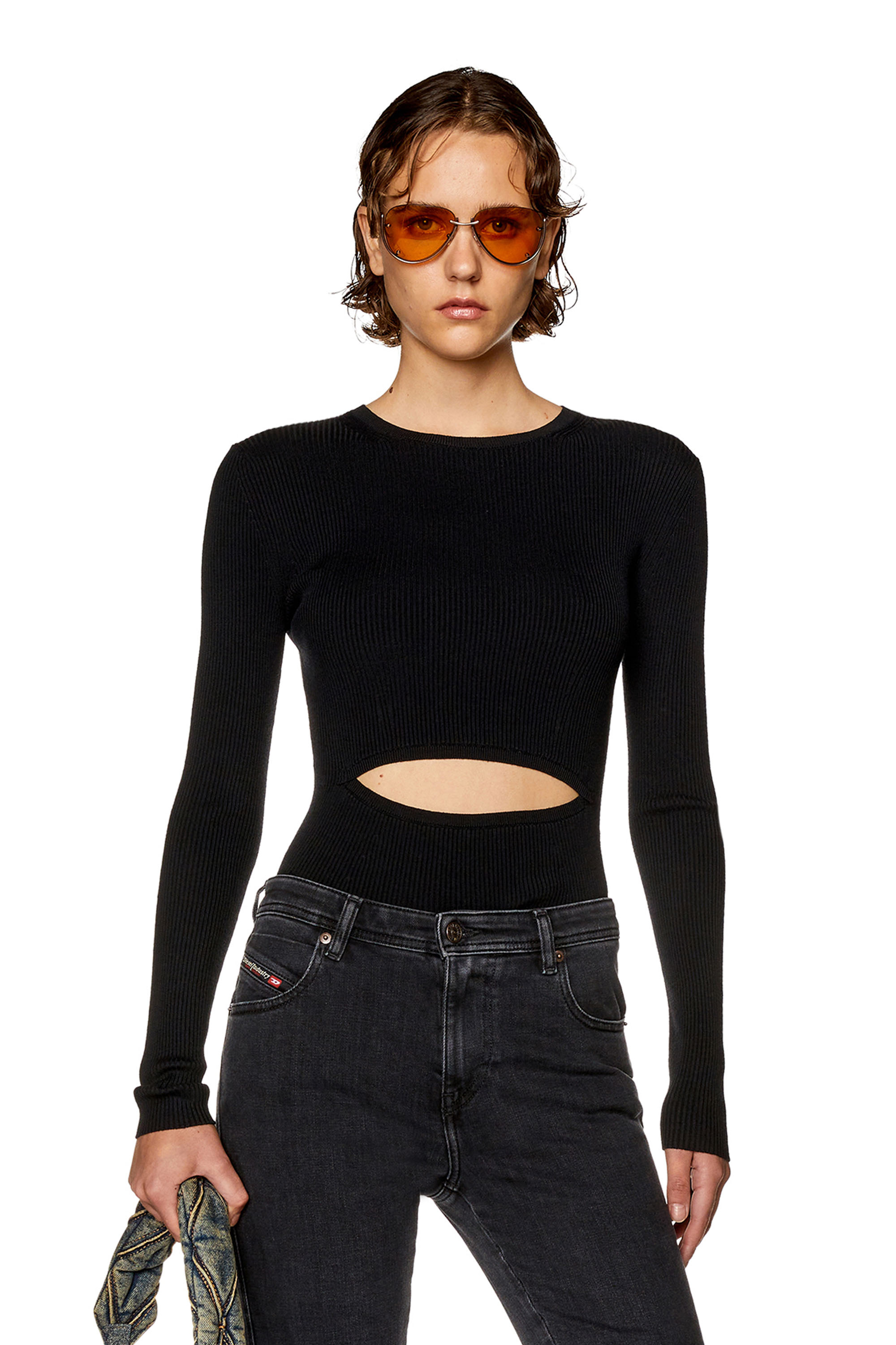 Diesel - M-PERIS, Woman Wool-blend top with cut-out in Black - Image 1