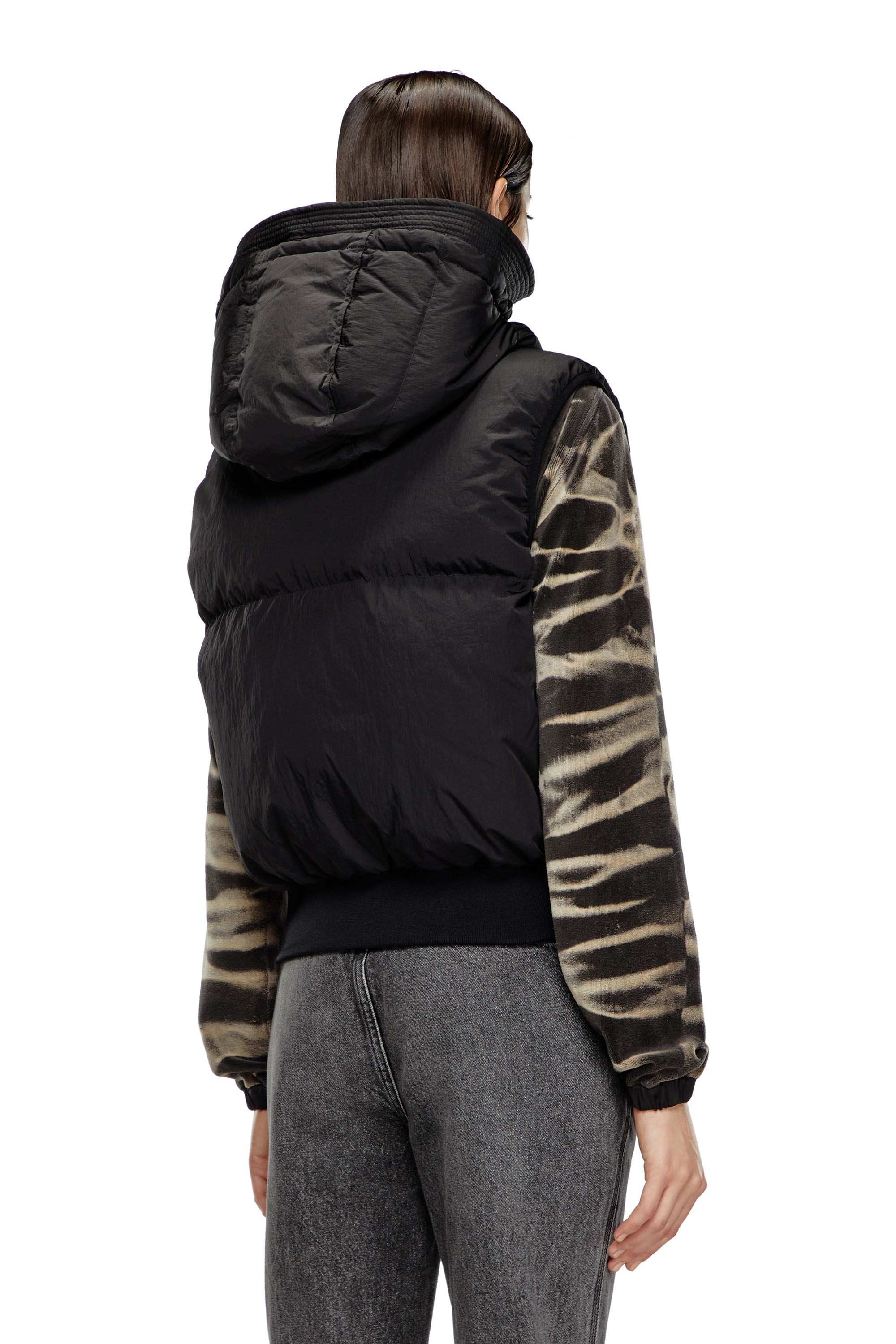 W-PEYT-SSL-NEW-P1, Black Diesel - W-PEYT-SSL-NEW-P1, Woman's Hooded down vest in crinkled nylon in Black - 4