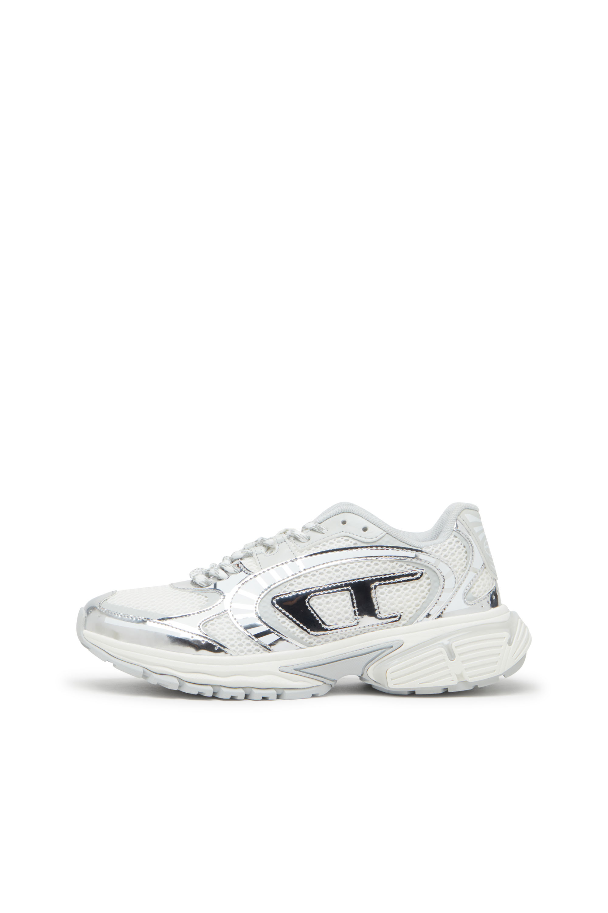 Diesel - S-PRO-V-DENSE LOW W, Woman's S-Pro-V-Dense-Metallic mesh sneakers with Oval D logo in White/Silver - 8