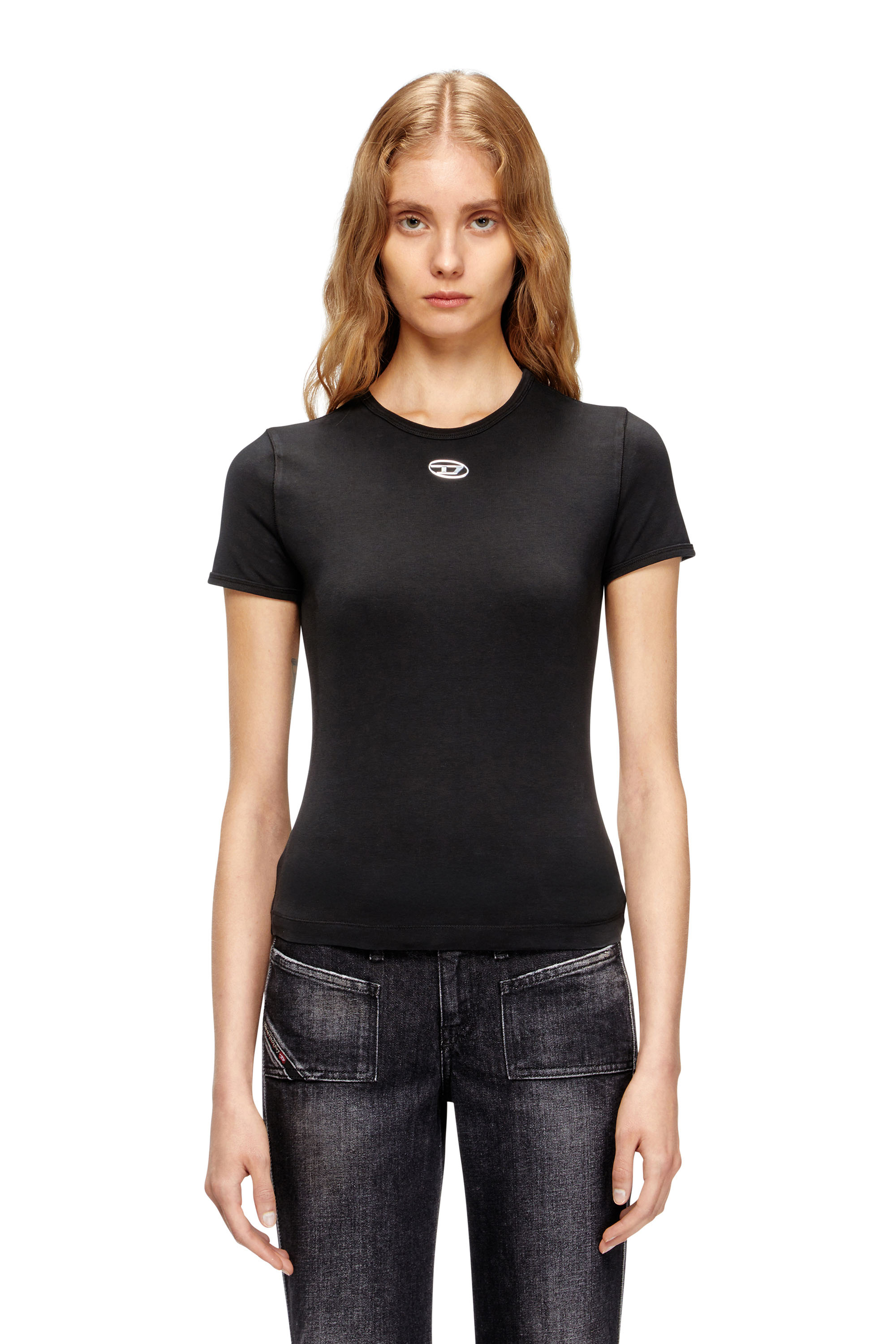Diesel - T-UNCUTIESLONG-OD, Woman's Slim-fit T-shirt with metallic Oval D in null - 1