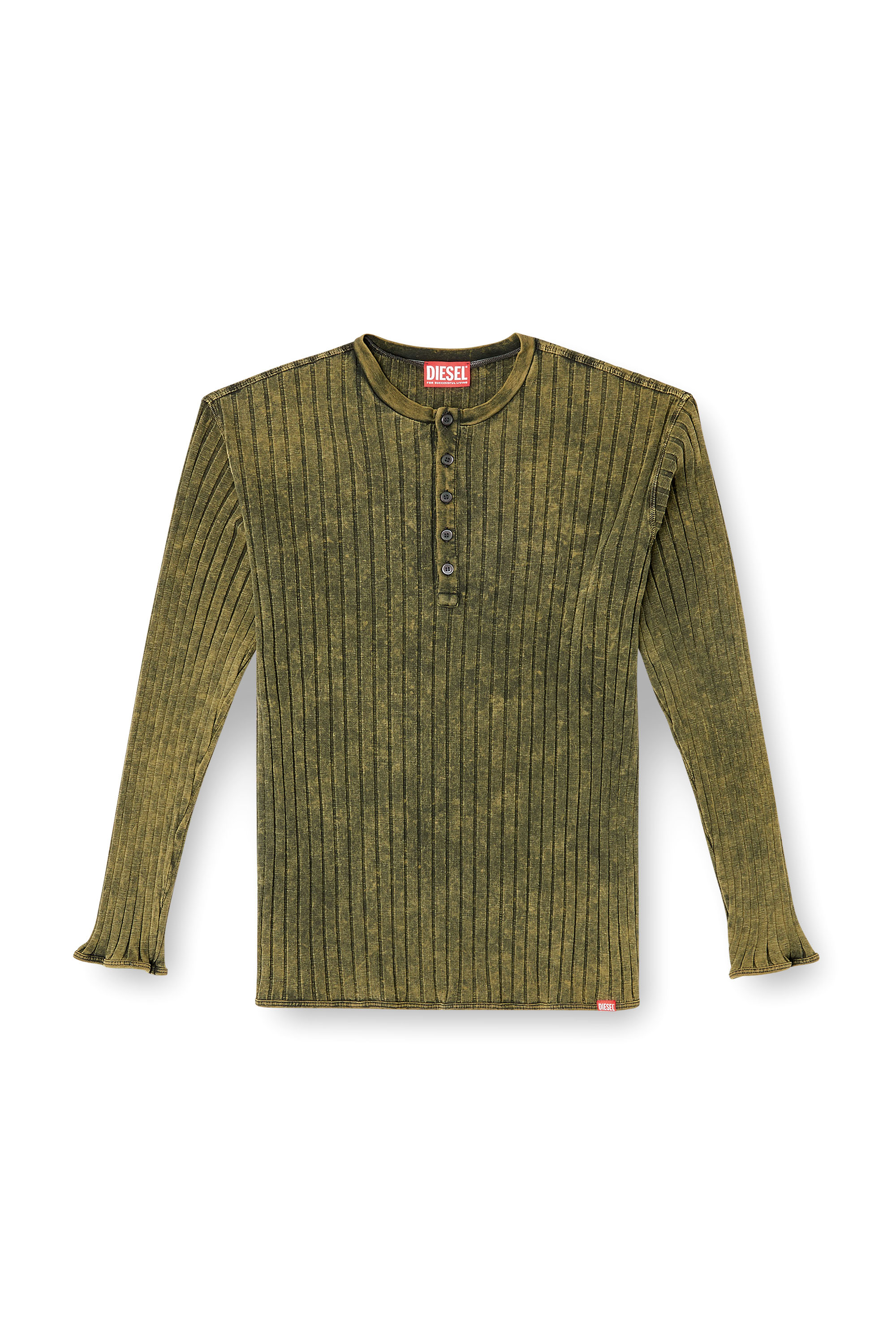 Diesel - T-ALLY, Man's Henley top in treated wide-rib jersey in Green - 2