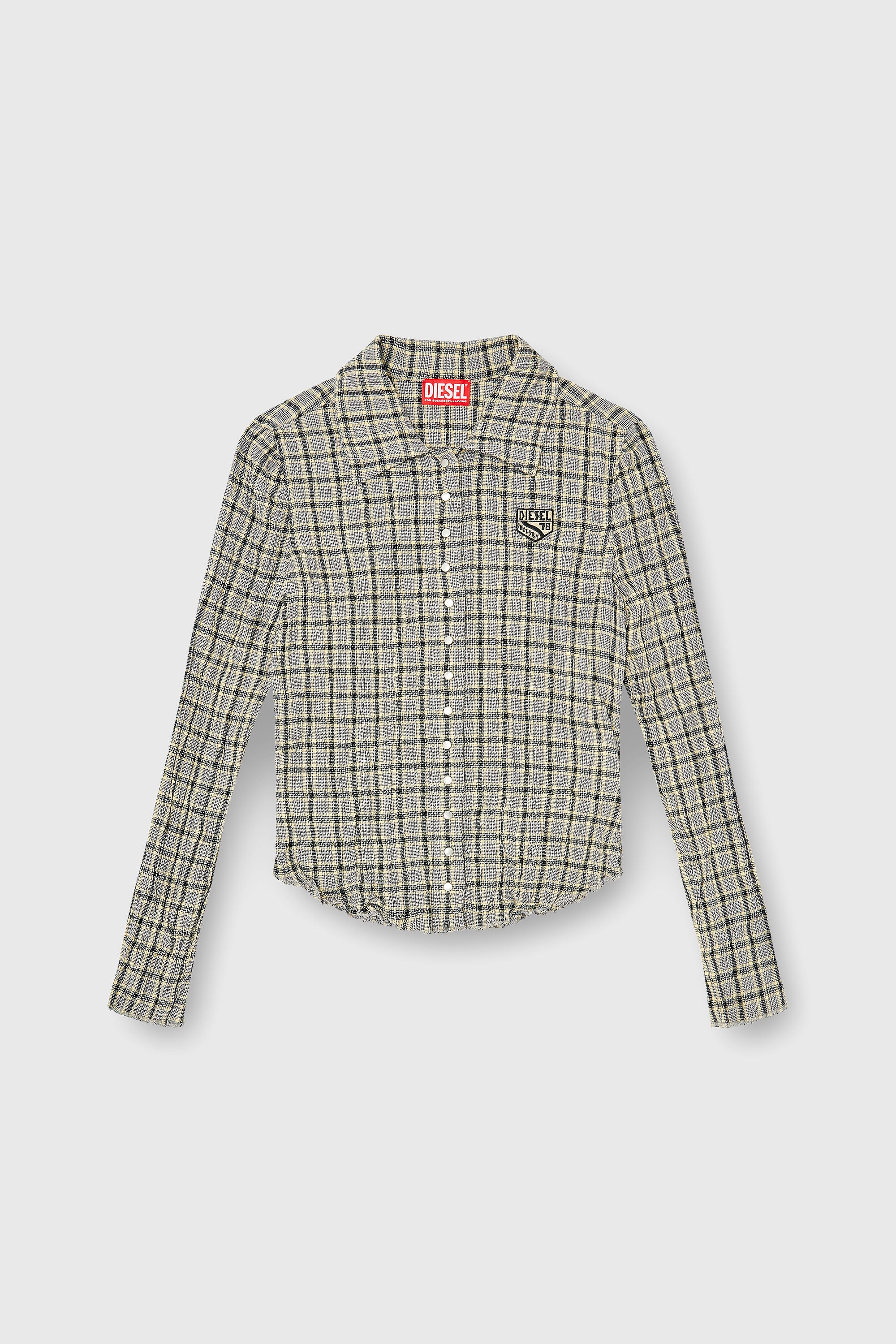 Diesel - C-ARRILON, Woman's Check shirt with seersucker effect in Grey - 1