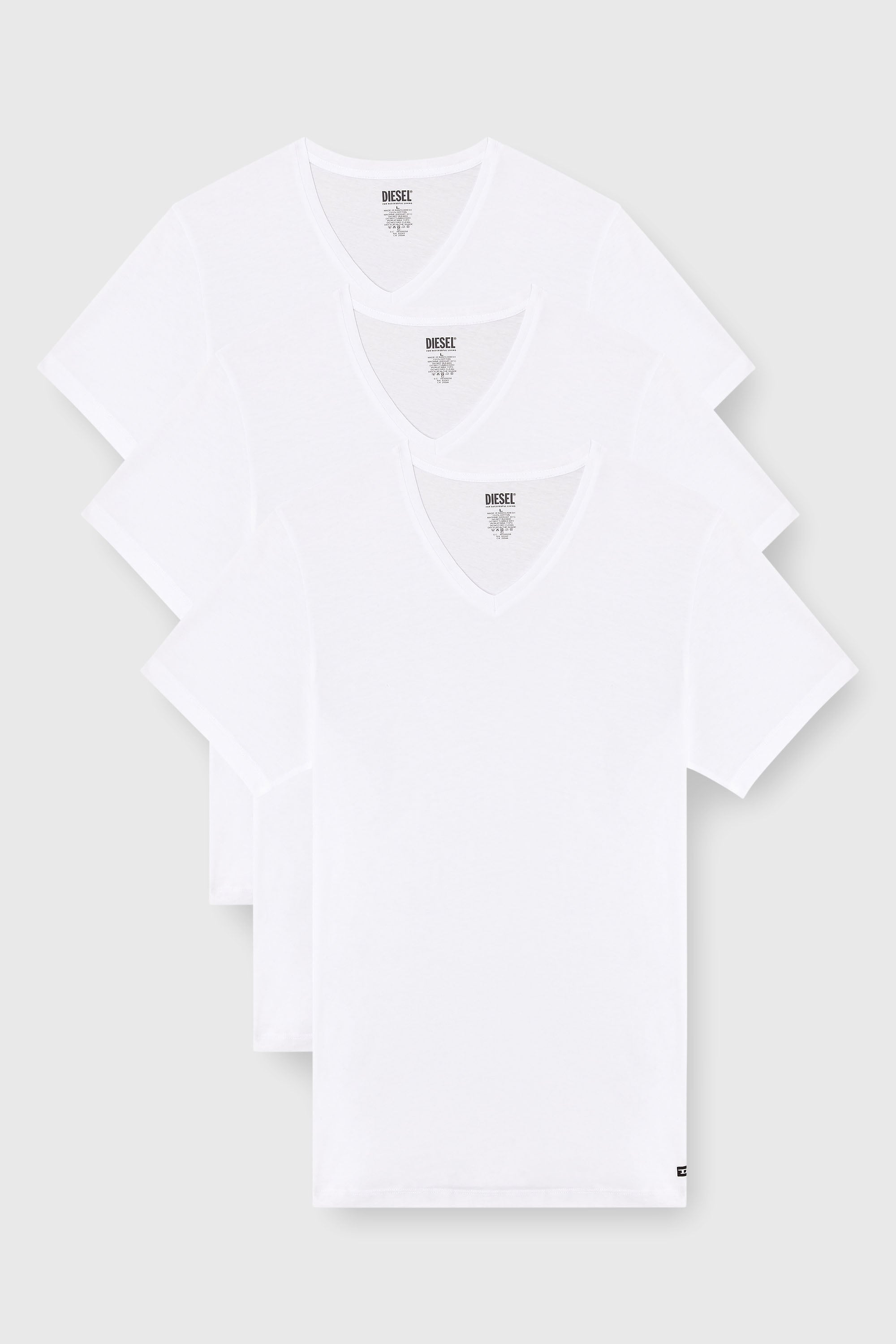 Diesel - MICHAEL-D-BOX-3PACK, Man's Three-pack of V-neck T-shirts in White - 1