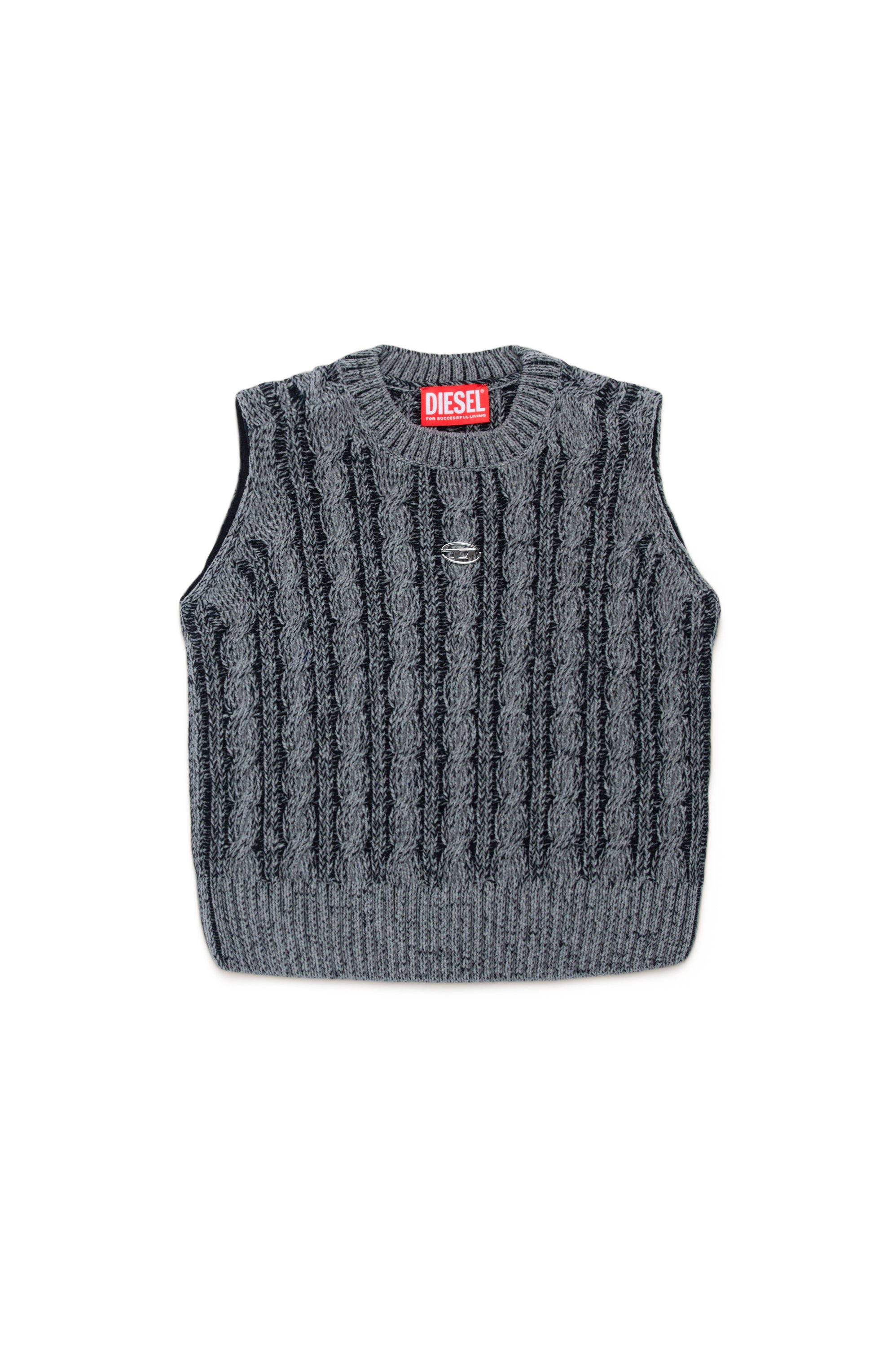 Diesel - KMPANAS, Woman's Cable-knit vest in two-tone yarn in Black - 1