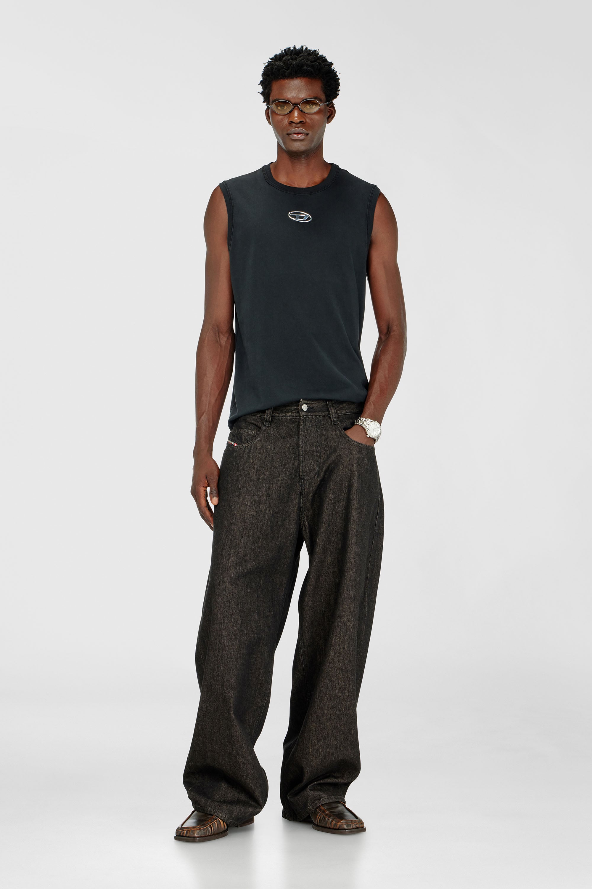 Diesel - T-BISCO-IOD, Man's Cotton tank top with metallic Oval D in Black - 2