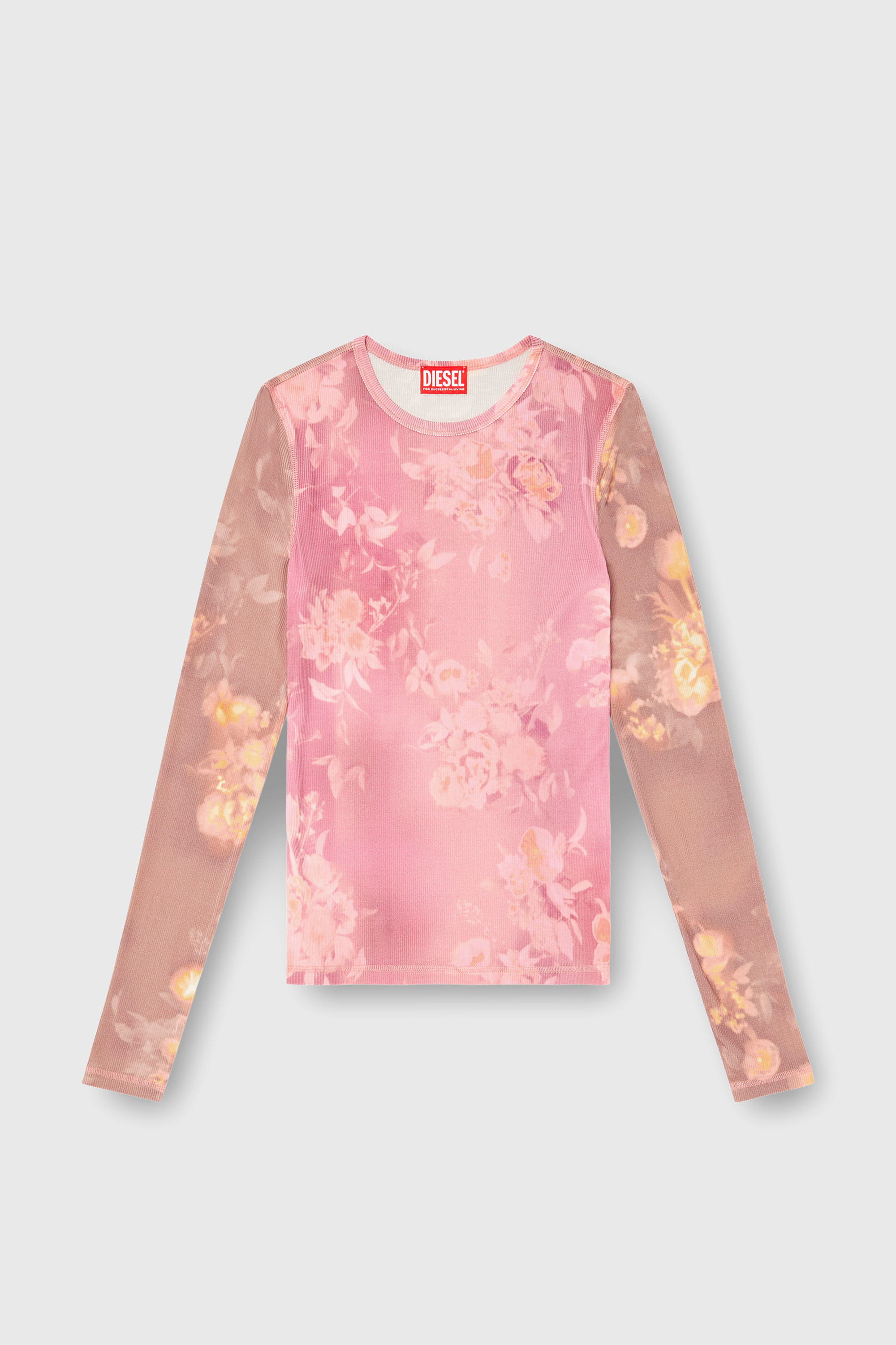 Diesel - T-MOKY-LS, Woman's Top in floral-print ribbed jersey in Pink - 2