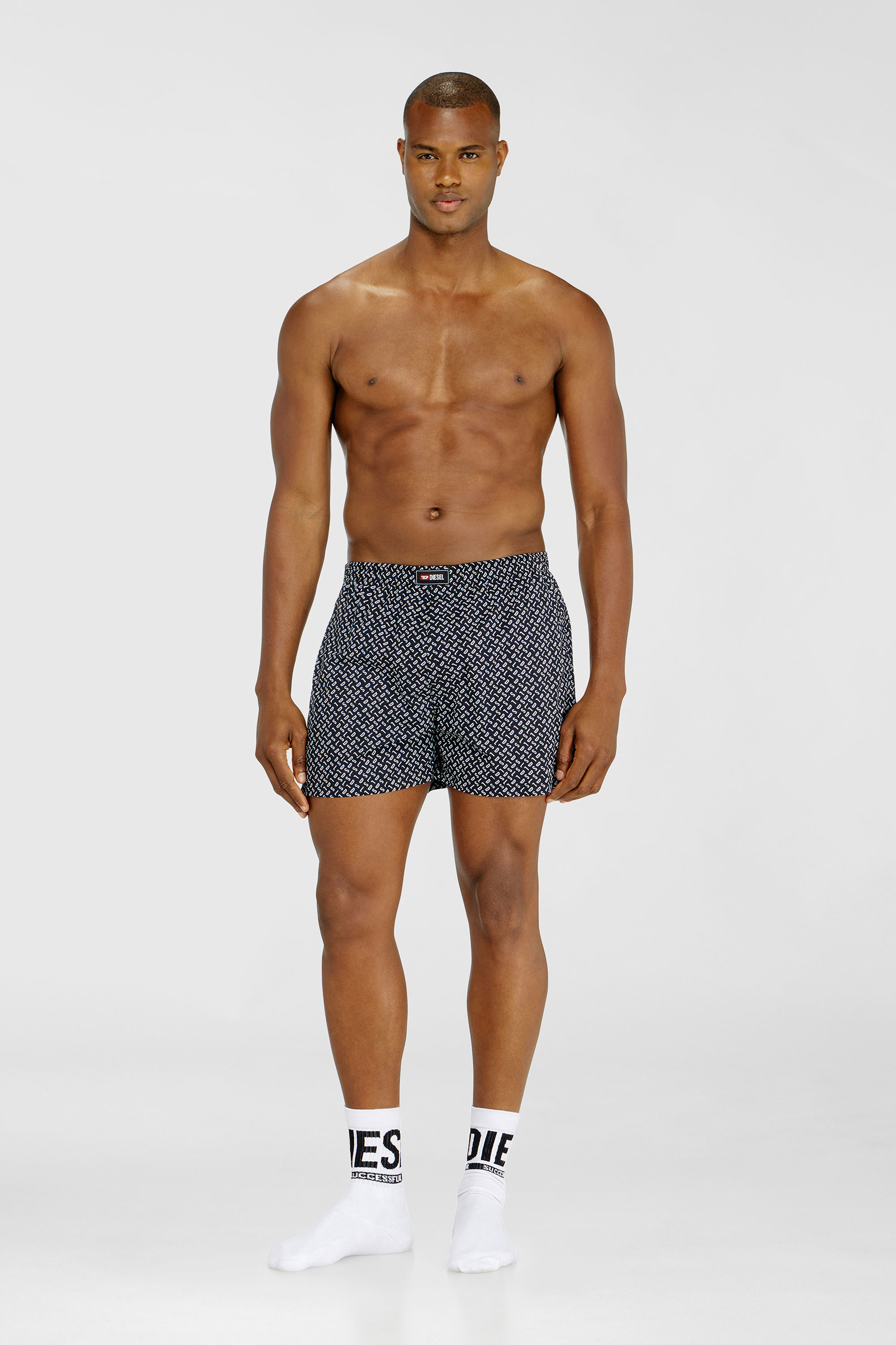 Three-pack cotton boxers solid and all-over DSL print