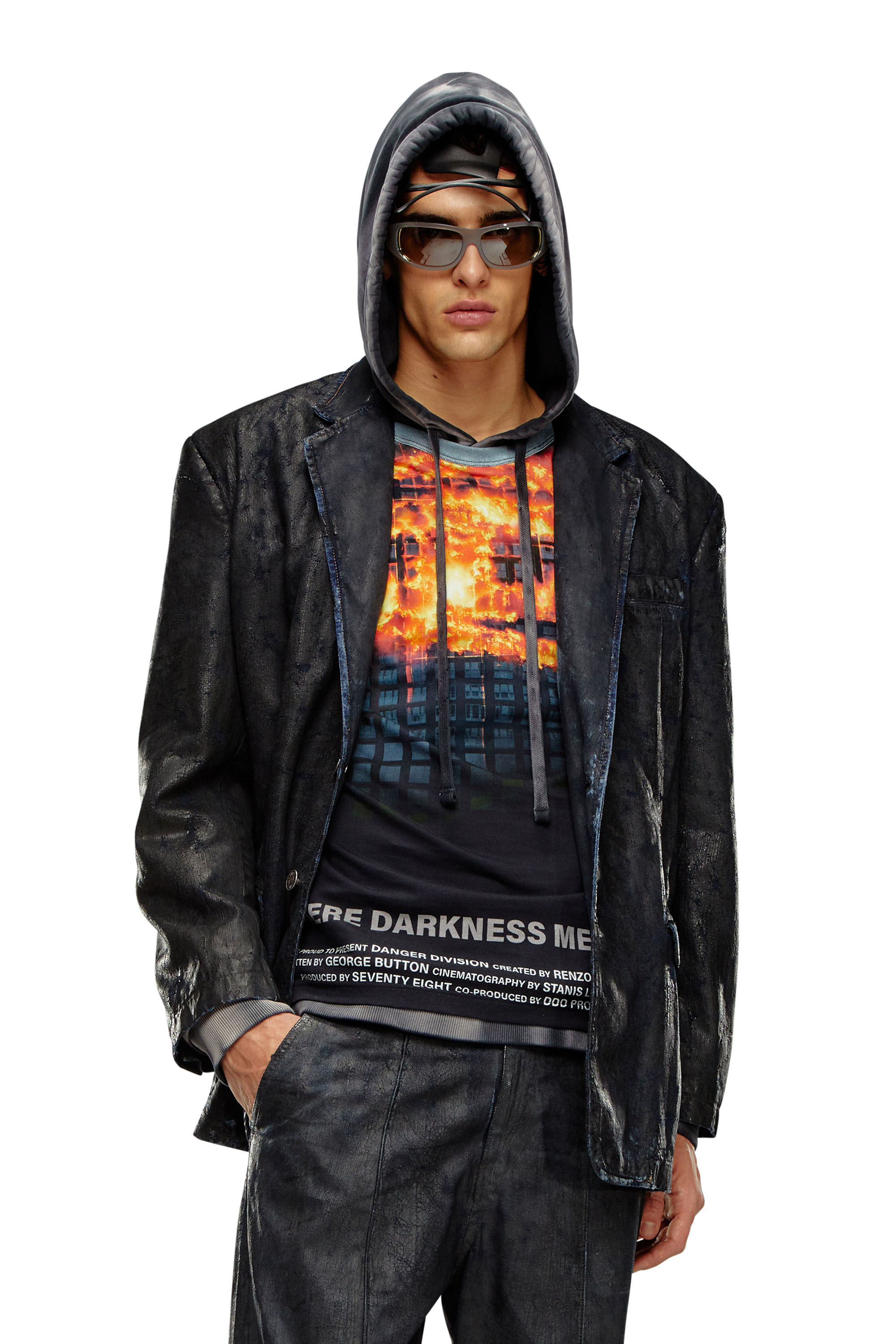 Men's Denim blazer with craquelé coating | Black | Diesel