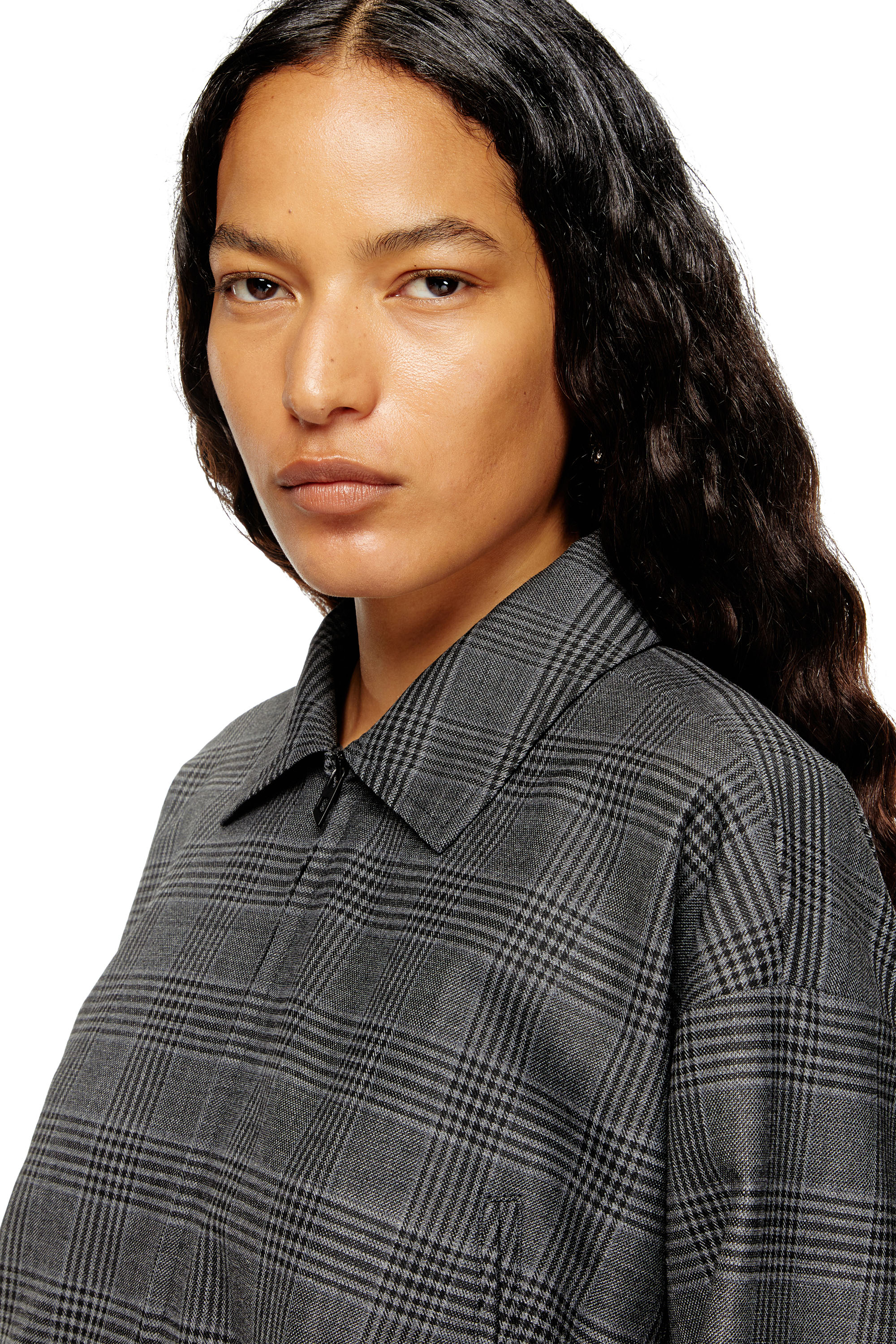 J-TING-FEM, Black Diesel - J-TING-FEM, Woman's Cropped Prince of Wales wool-blend coach jacket in Black - 5