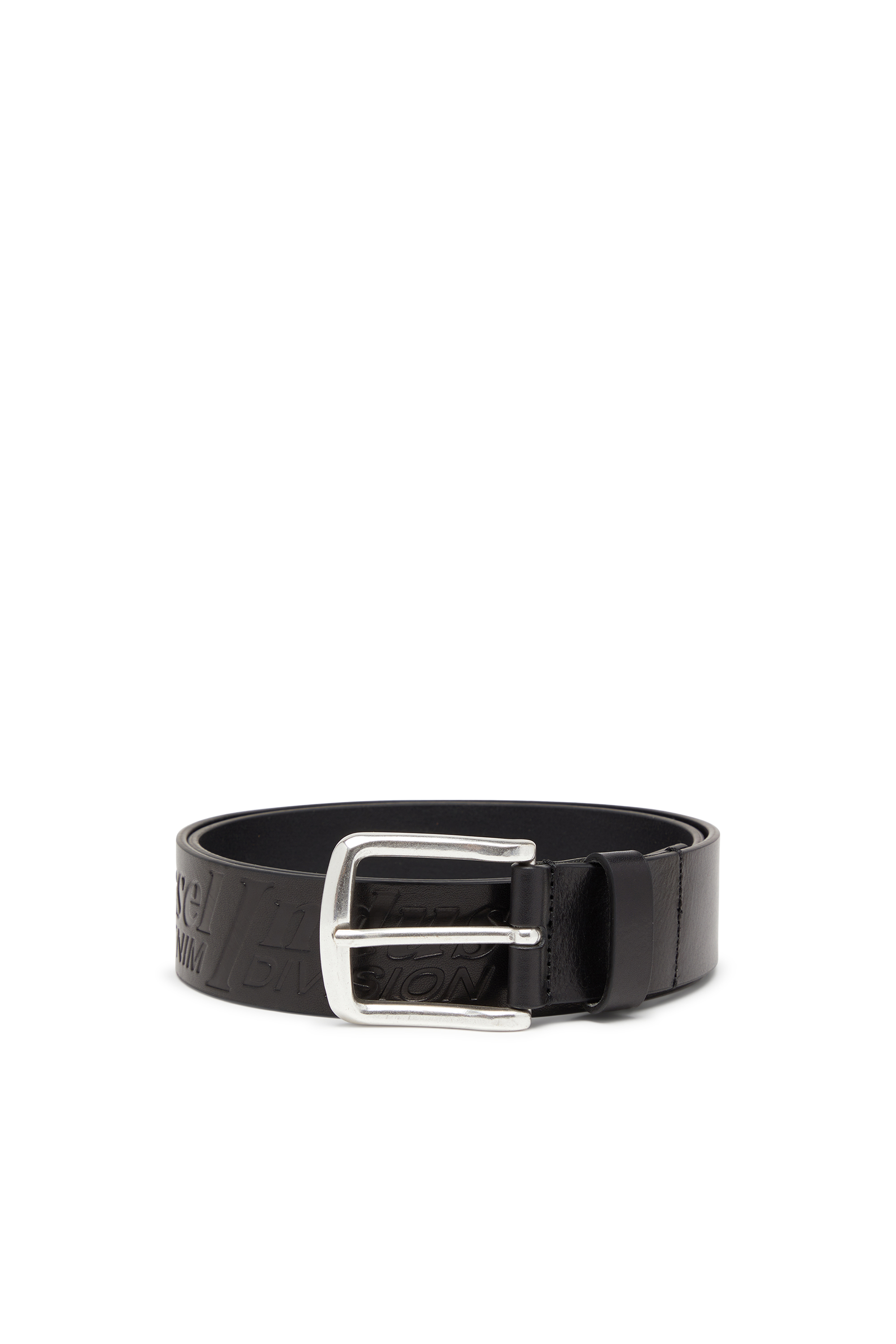 Diesel - B-FLAG-D EMBOSSED, Man's 4 cm leather belt with engraved logo in Black - 1