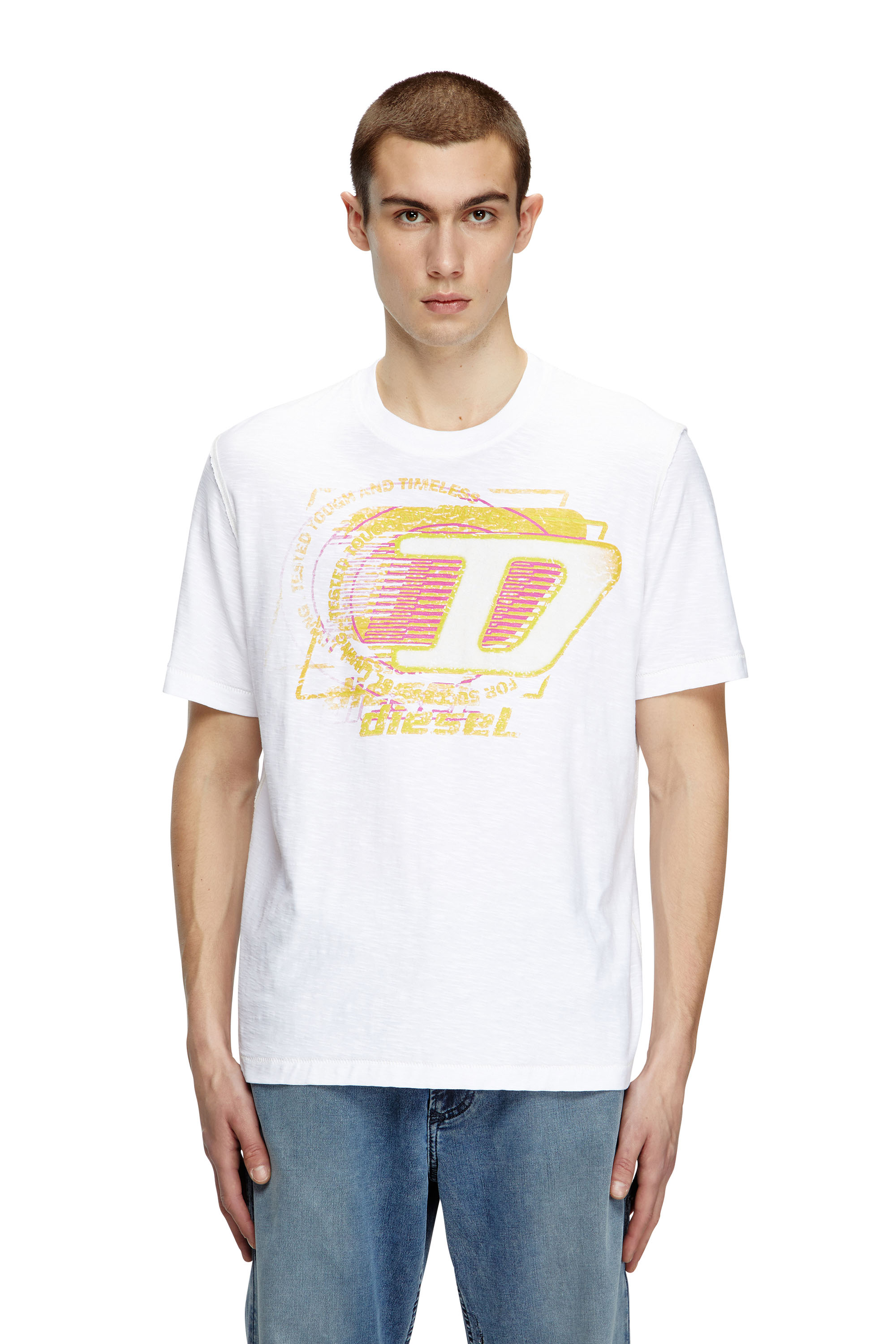 Diesel - T-ADJUST-R11, Man's Slub cotton T-shirt with flocked logo in White - 1