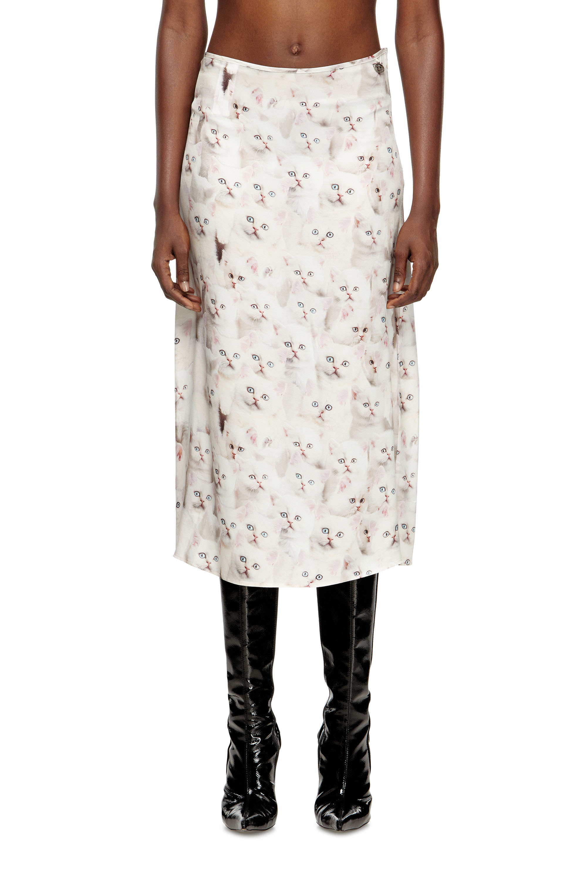 Diesel - O-RCHID-R1, Woman's Midi skirt in viscose with all-over print in White - 2