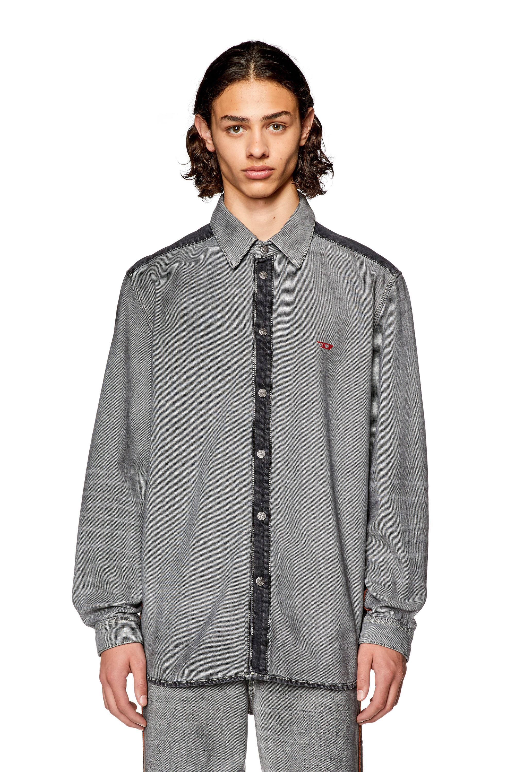 Diesel - D-SIMPLY-SP1-S, Man's Shirt in two-tone denim in Grey - 5