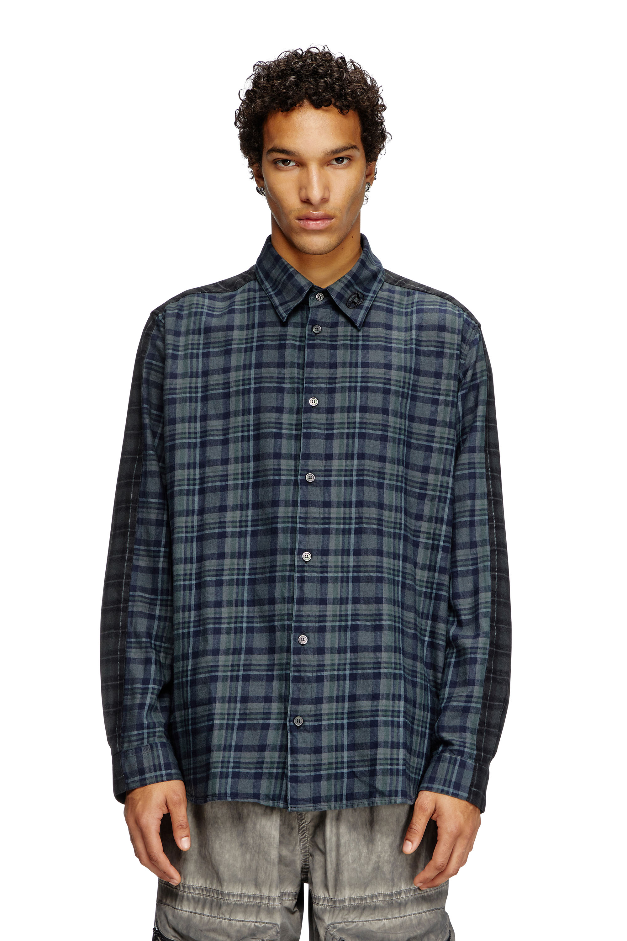 Diesel - S-SIMPLY-CHECK, Man's Spliced check flannel shirt in Black/Blue - 3