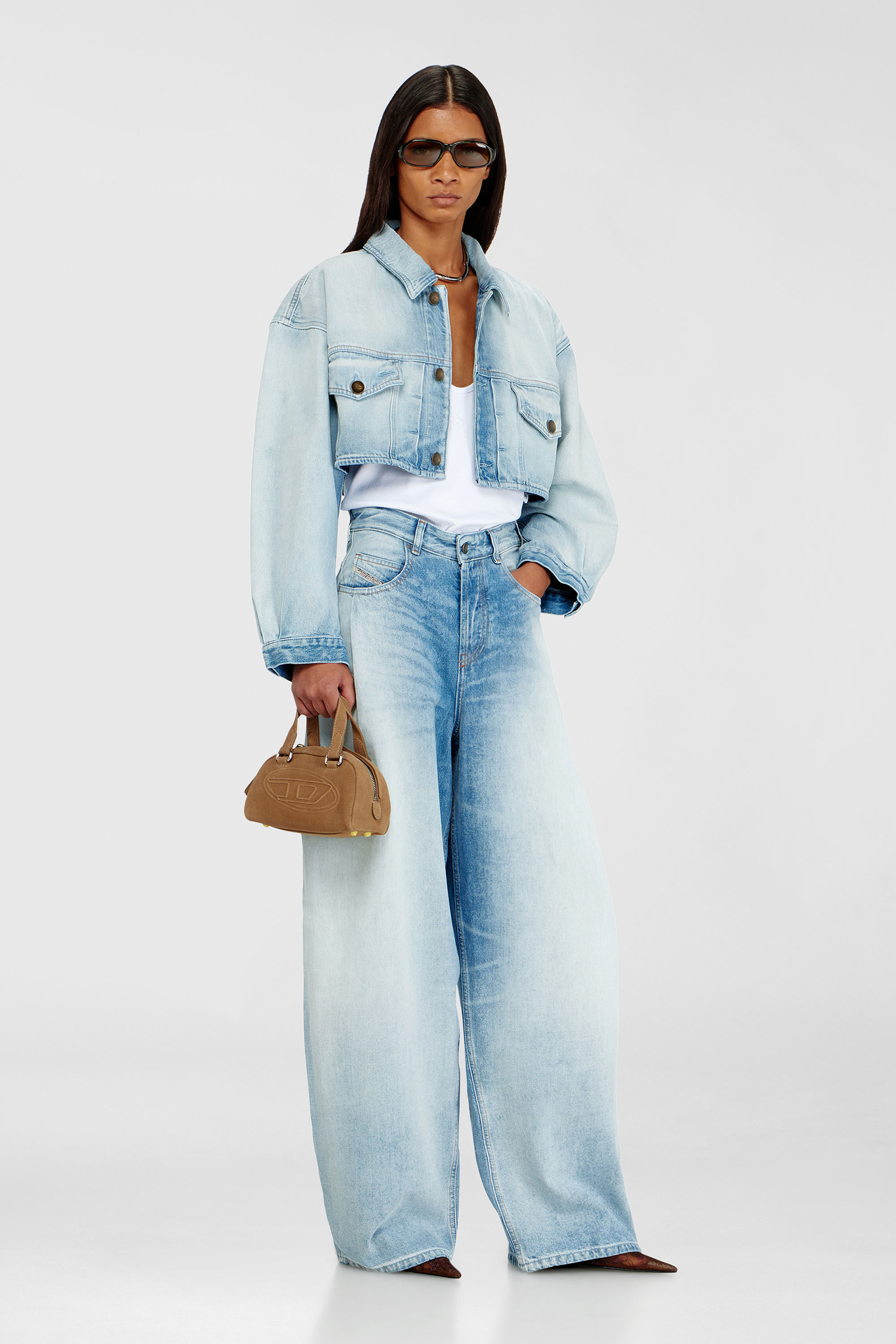 Diesel - DE-MALLEY-S, Woman's Oversized cropped trucker jacket in Light Blue - 2