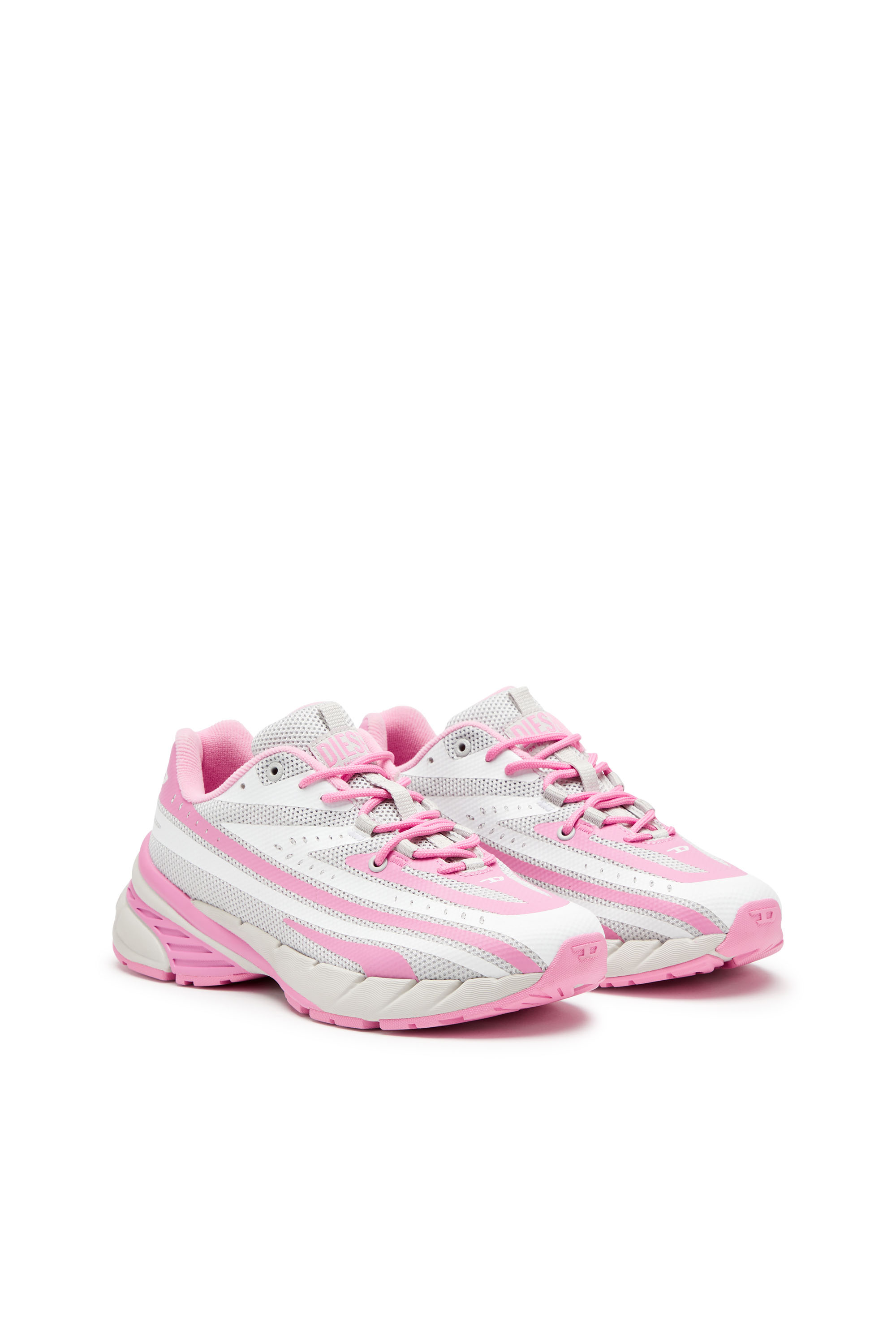Diesel - D-AIRSPEED LOW W, Woman's D-Airspeed Low-Striped sneakers in coated mesh in Pink/White - 3
