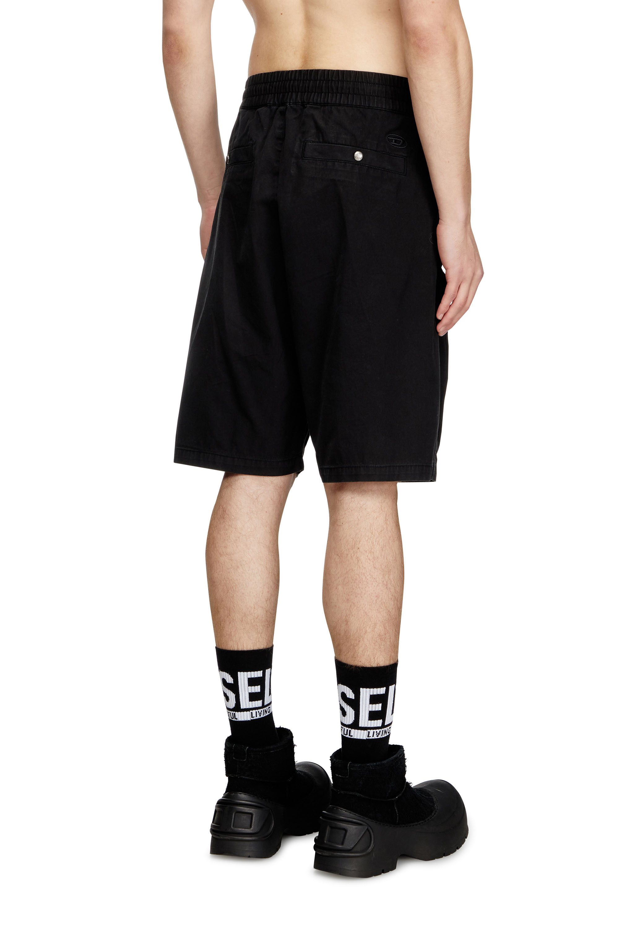 Diesel - P-BEECK-SHORT, Man's Cargo shorts in faded organic cotton in Black - 4