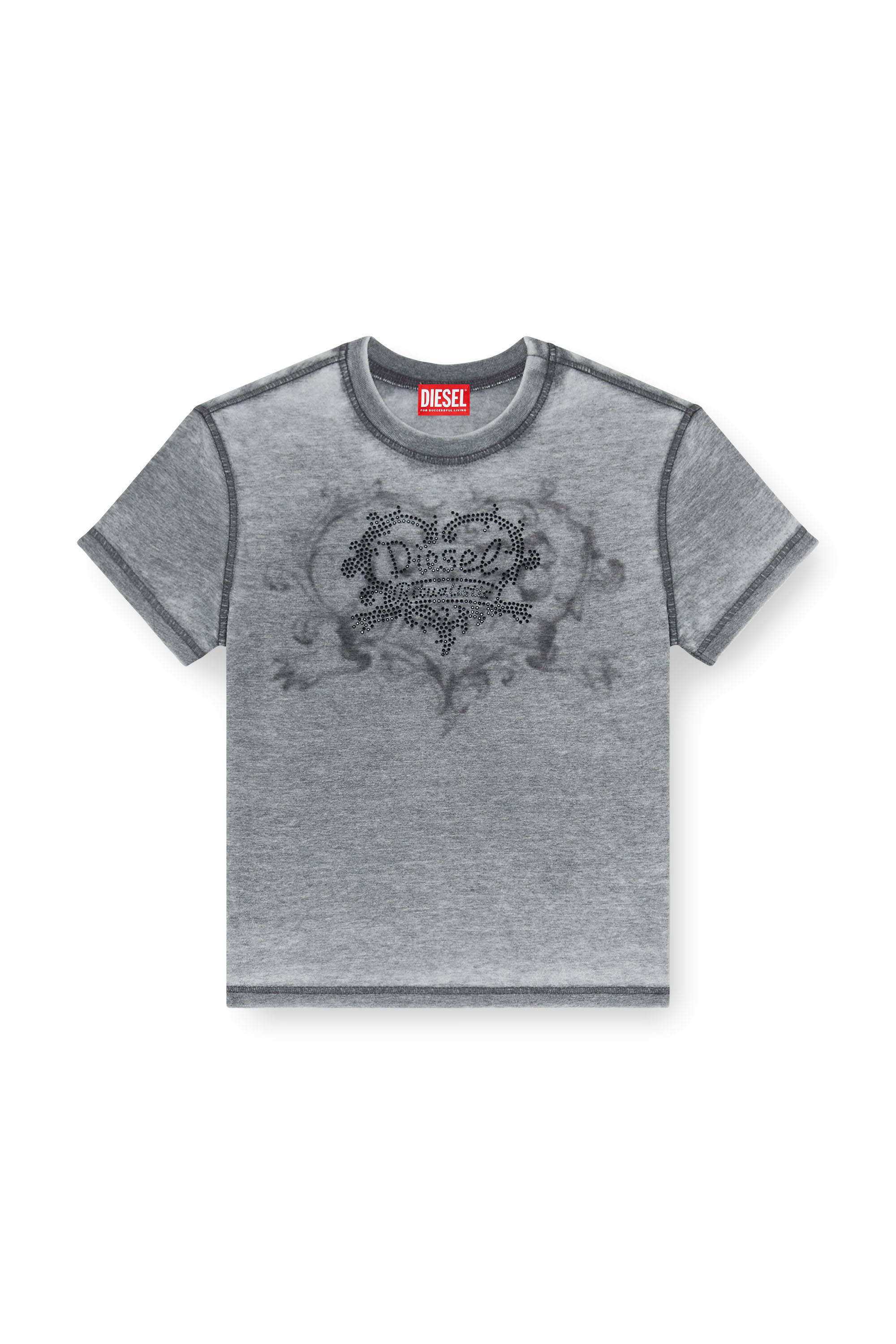 Diesel - T-ILA-AA1, Woman's Jersey t-shirt with rhinestones and burnout effect in Grey - 2
